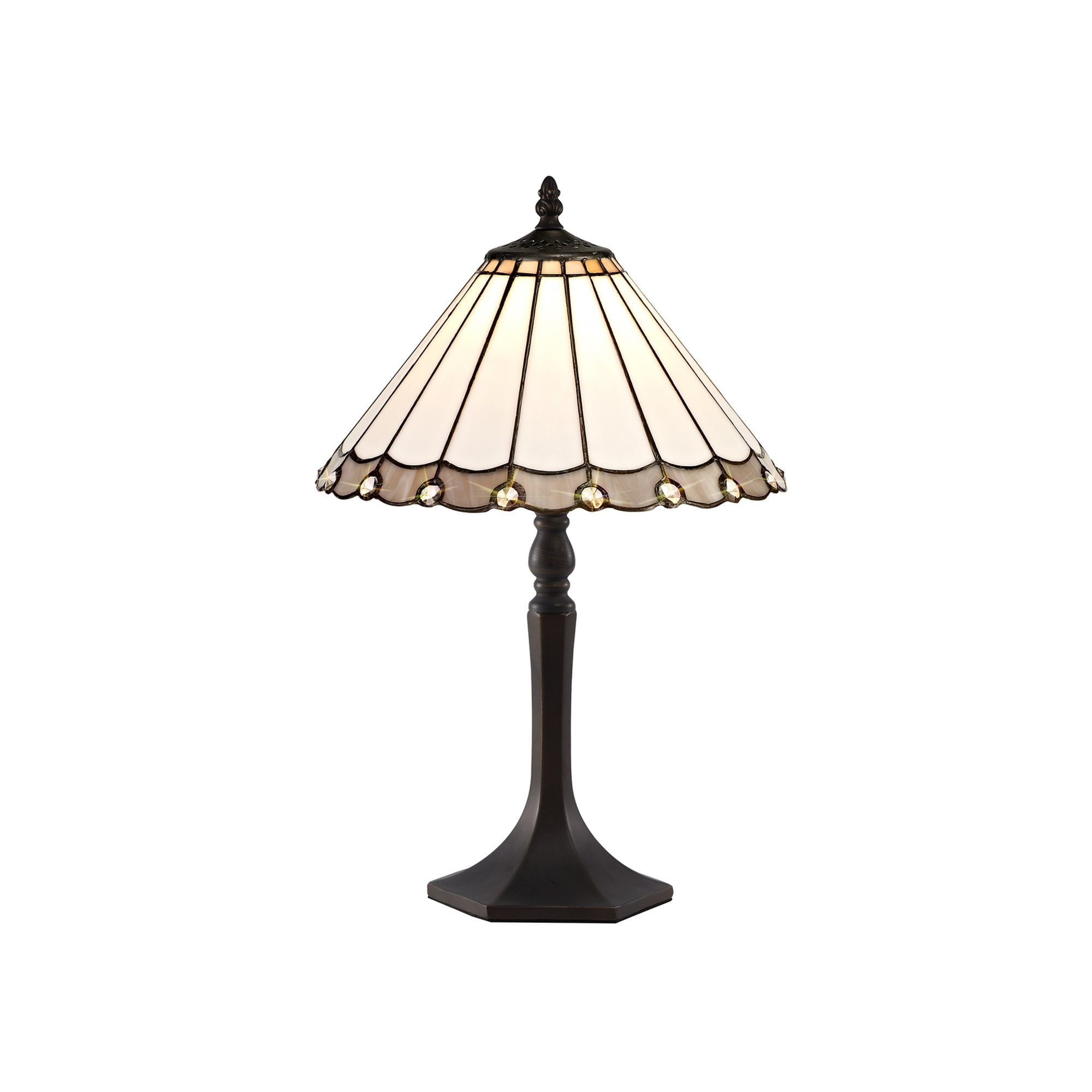 Fabula Amberley Single Octagonal Table Lamp - 30cm Tiffany Shade - Grey & Cream