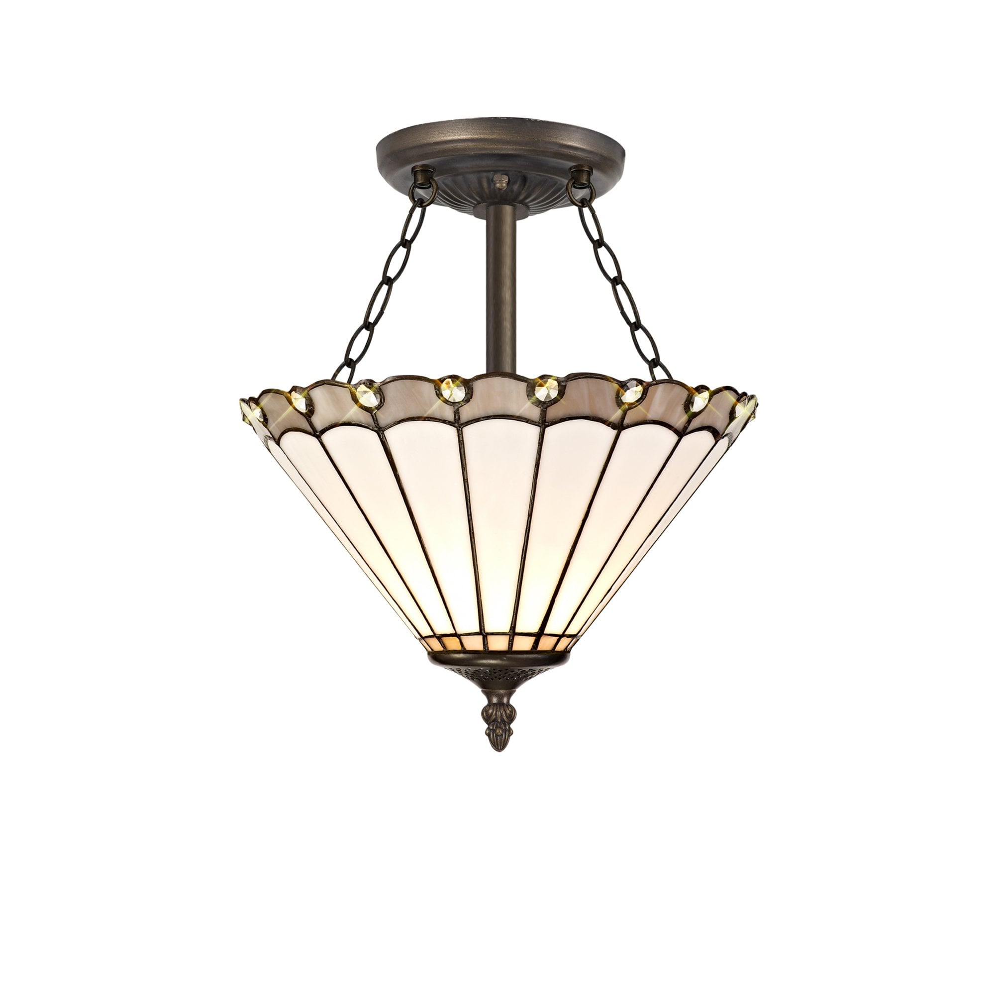 Fabula Amberley 3 Light Semi-Flush Light - 30cm Tiffany Shade - Grey & Cream