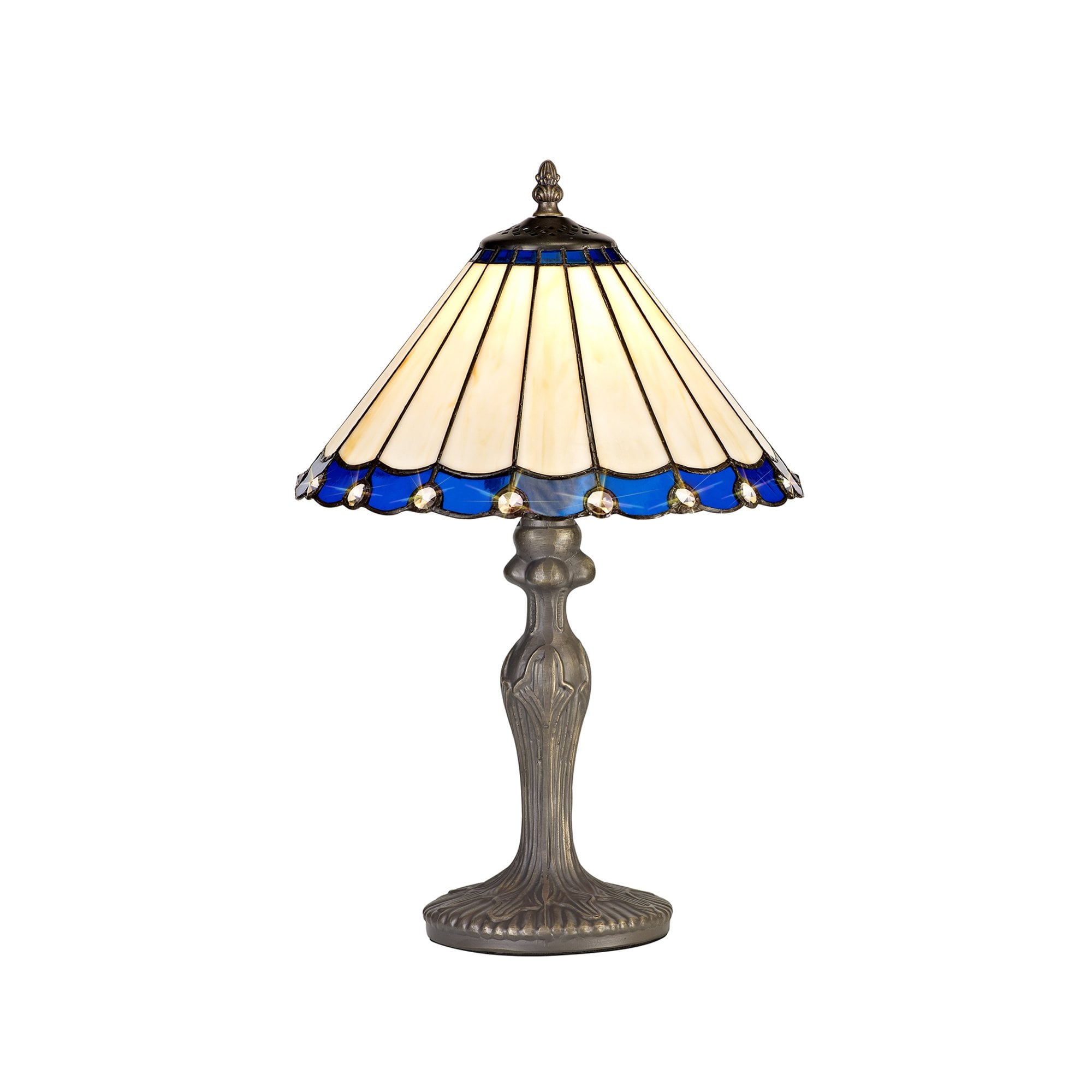 Fabula Amberley Single Curved Table Lamp - 30cm Tiffany Shade - Blue & Cream
