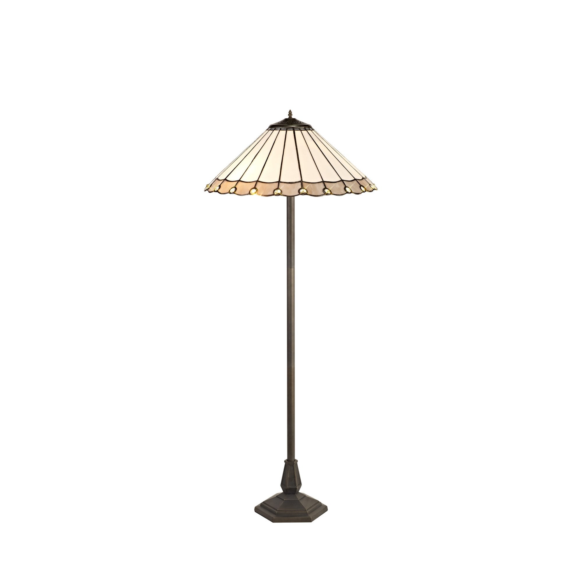 Fabula Amberley 2 Light Octagonal Floor Lamp - 40cm Tiffany Shade - Grey & Cream