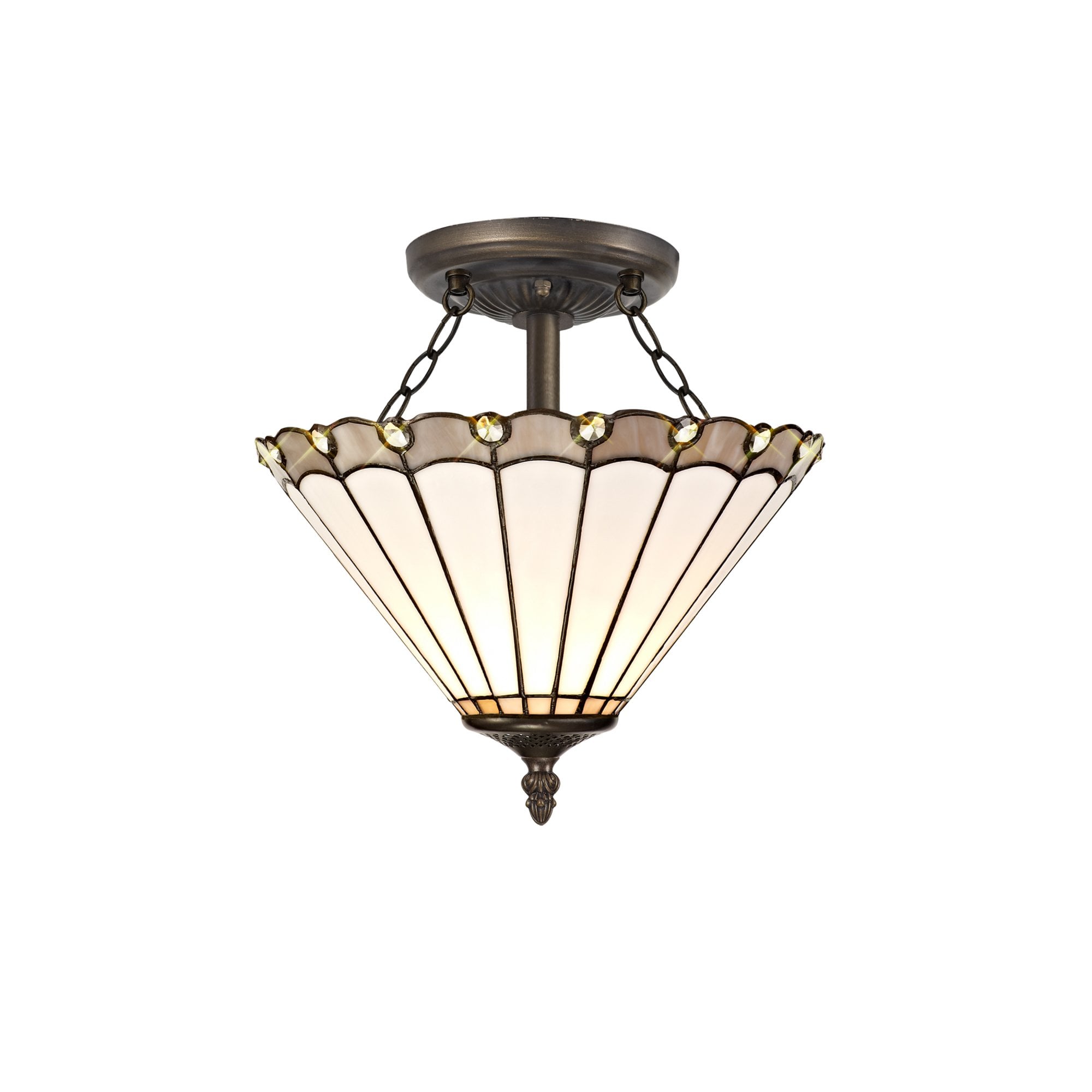 Fabula Amberley 2 Light Semi-Flush Light - 30cm Tiffany Shade - Grey & Cream