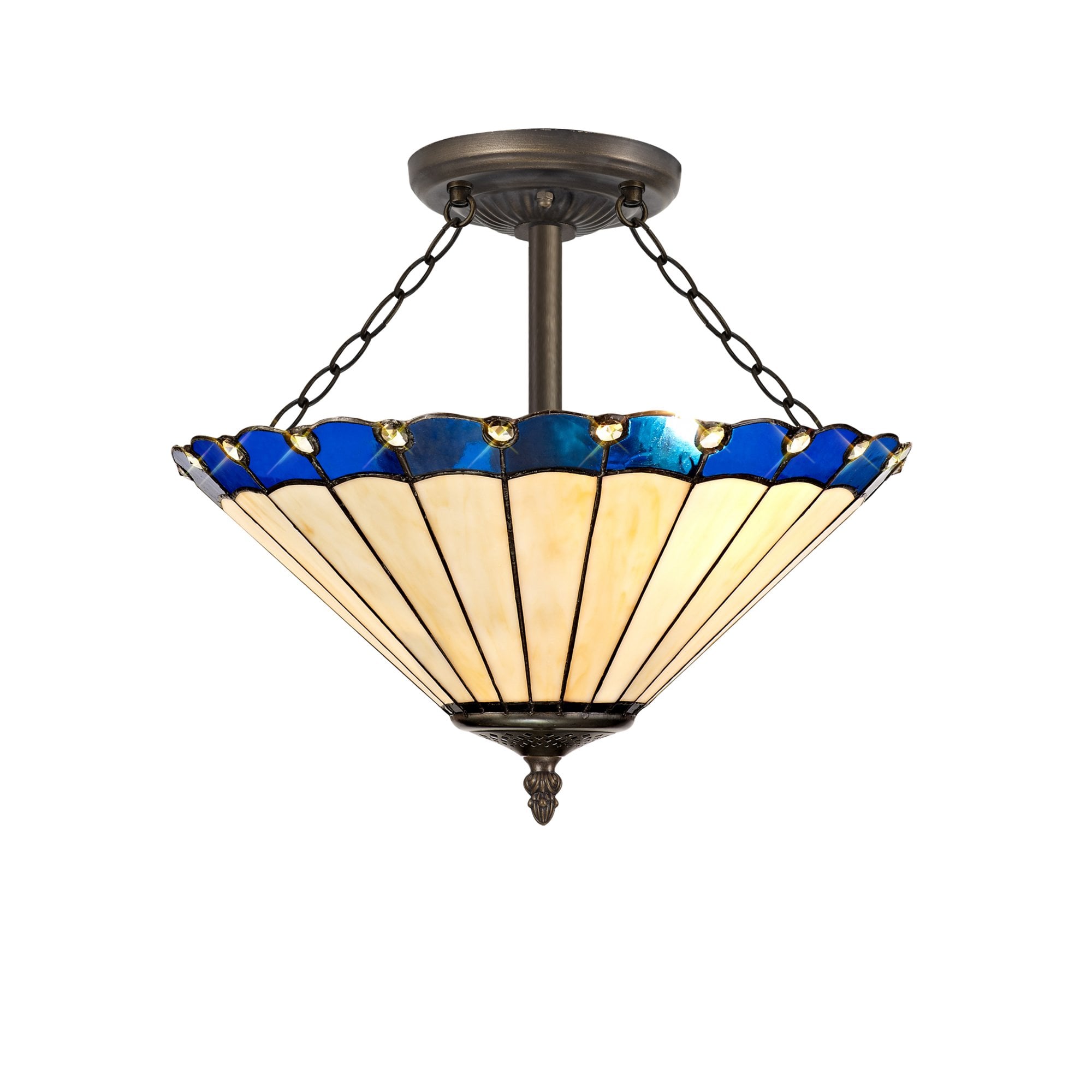 Fabula Amberley 3 Light Semi-Flush Light - 40cm Tiffany Shade - Blue & Cream