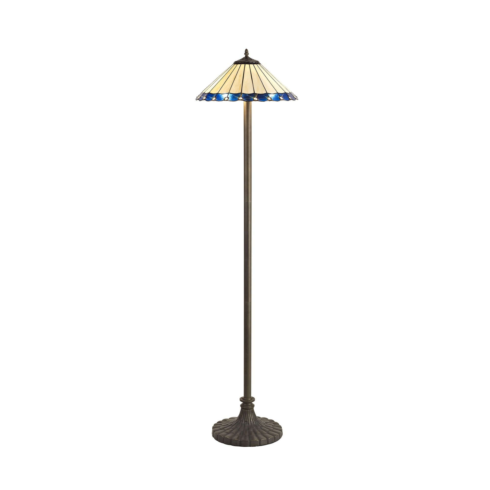 Fabula Amberley 2 Light Stepped Design Floor Lamp - 40cm Tiffany Shade - Blue & Cream