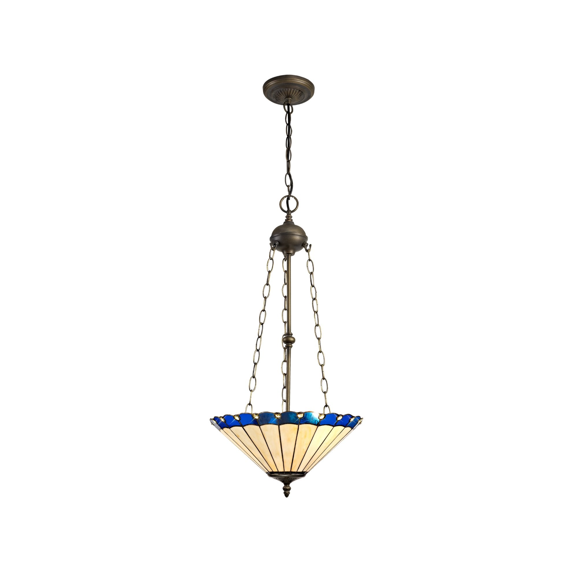Fabula Amberley 3 Light Uplighter Pendant - 40cm Tiffany Shade - Blue & Cream