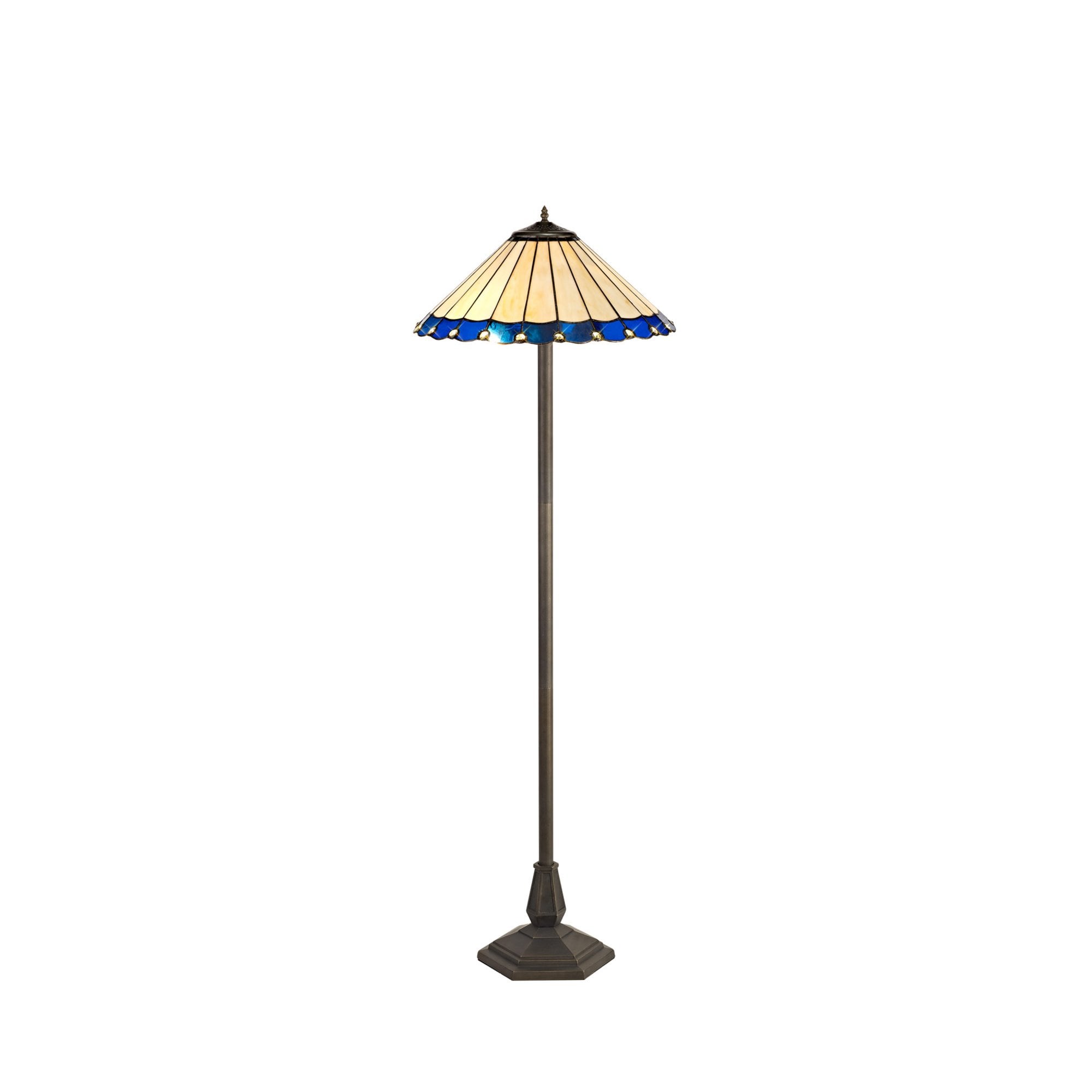 Fabula Amberley 2 Light Octagonal Floor Lamp - 40cm Tiffany Shade - Blue & Cream