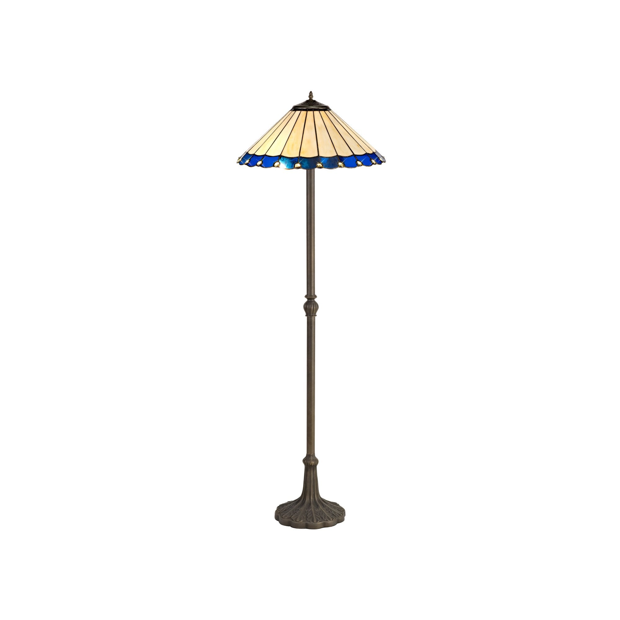 Fabula Amberley 2 Light Leaf Design Floor Lamp - 40cm Tiffany Shade - Blue & Cream