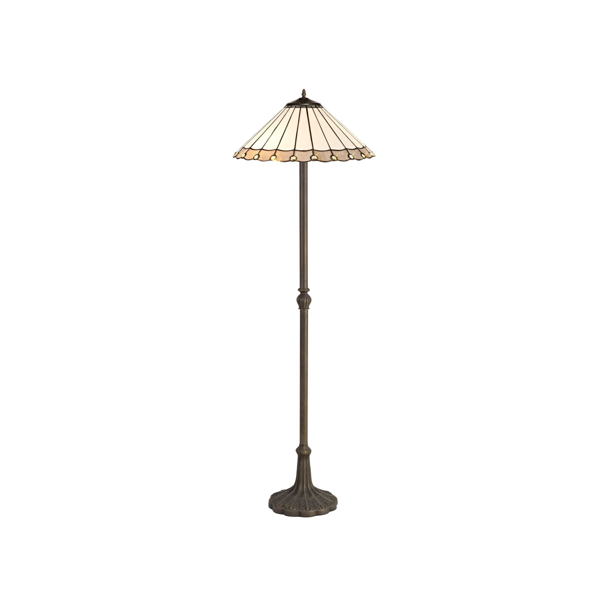 Fabula Amberley 2 Light Leaf Design Floor Lamp - 40cm Tiffany Shade - Grey & Cream