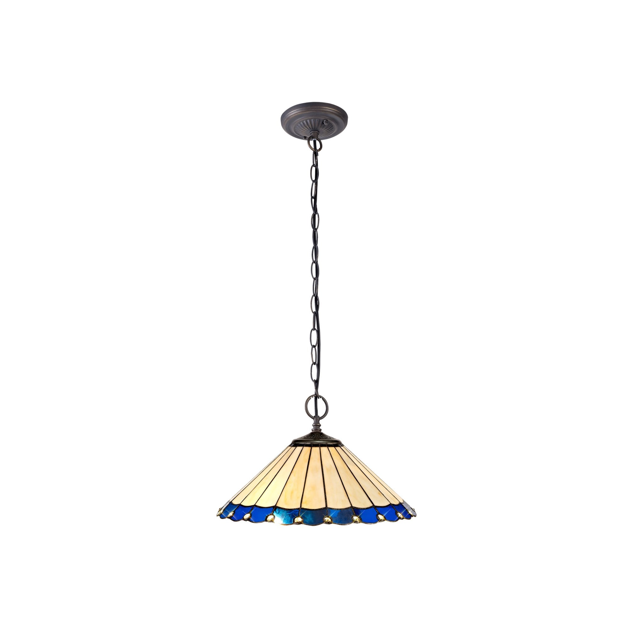 Fabula Amberley 2 Light Downlighter Pendant - 40cm Tiffany Shade - Blue & Cream
