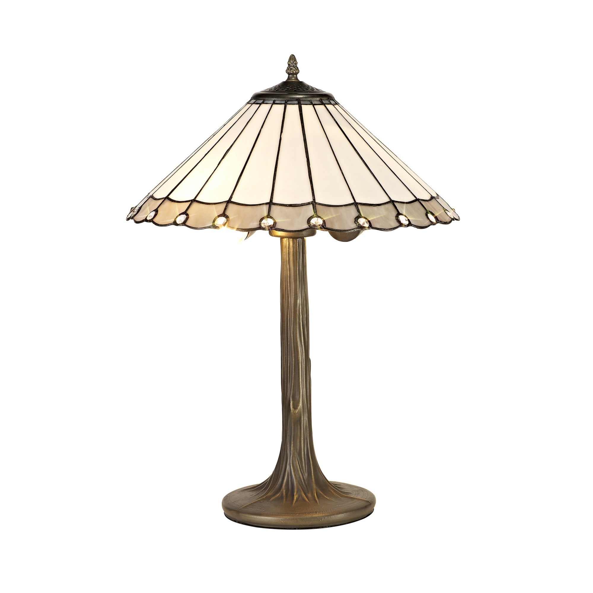 Fabula Amberley 2 Light Tree Like Table Lamp - 40cm Tiffany Shade - Grey & Cream