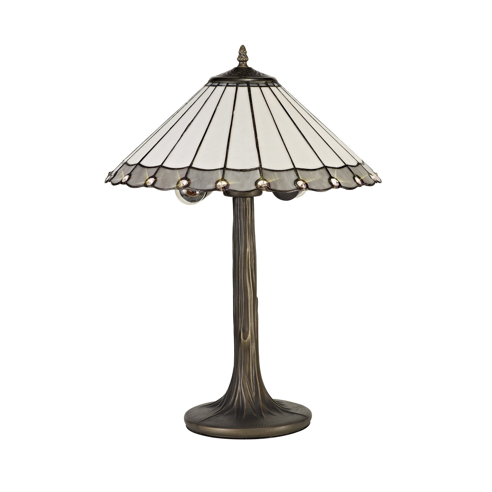 Fabula Amberley 2 Light Tree Like Table Lamp - 40cm Tiffany Shade - Grey & Cream