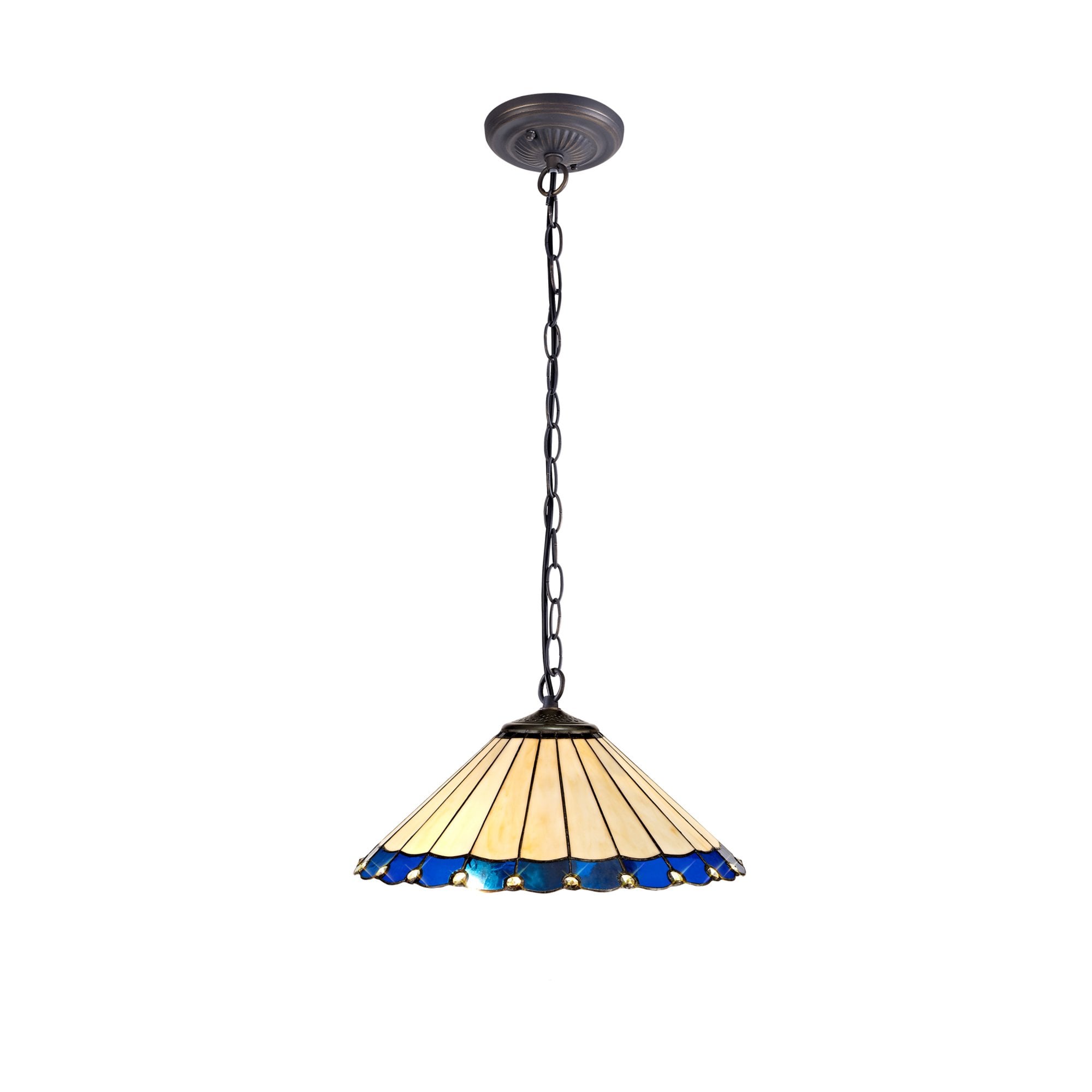 Fabula Amberley Single Downlighter Pendant - 40cm Tiffany Shade - Blue & Cream
