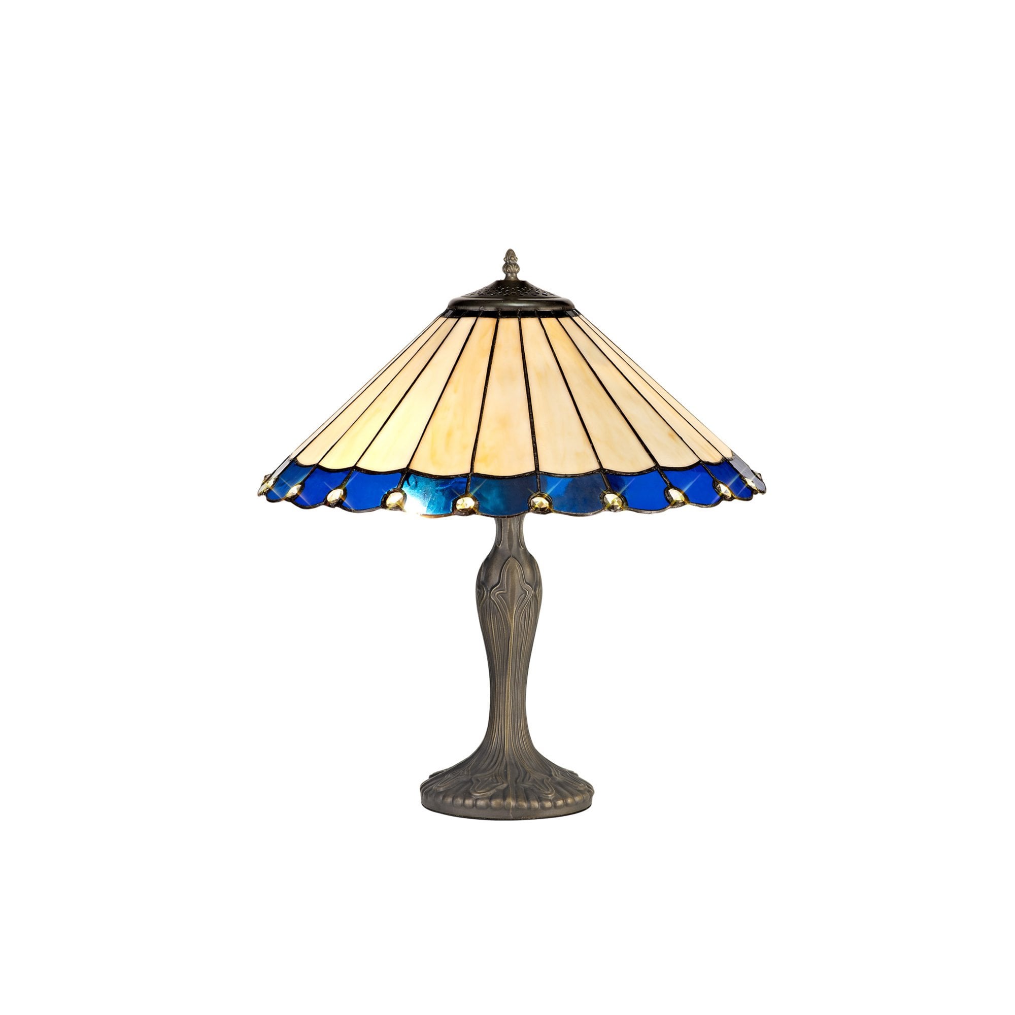 Fabula Amberley 2 Light Curved Table Lamp - 40cm Tiffany Shade - Blue & Cream