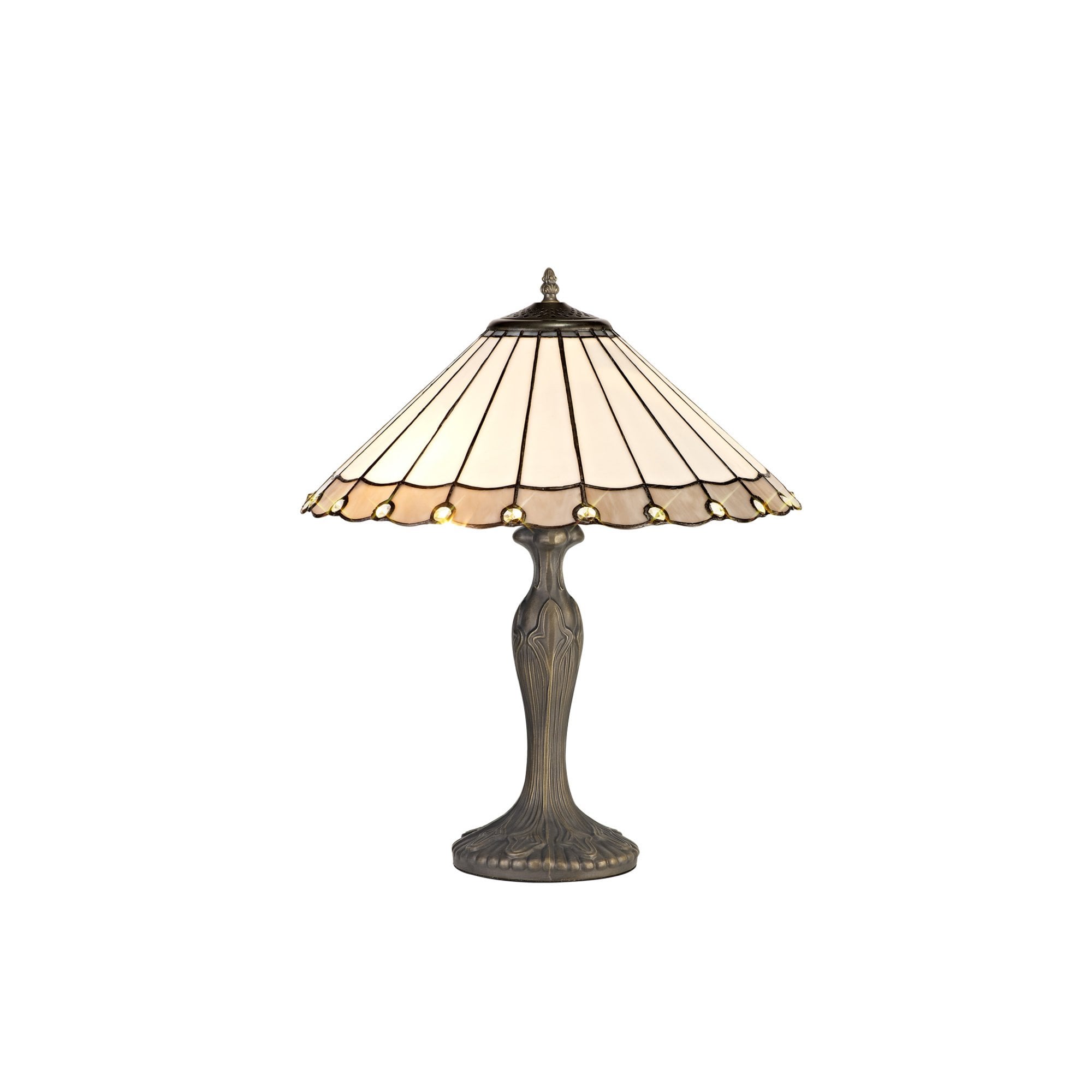 Fabula Amberley 2 Light Curved Table Lamp - 40cm Tiffany Shade - Grey & Cream