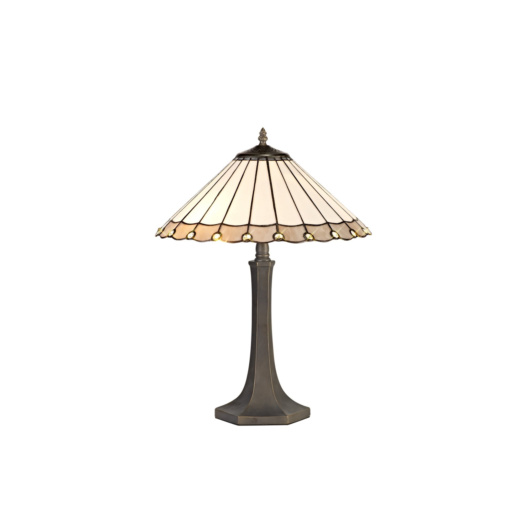 Fabula Amberley 2 Light Octagonal Table Lamp - 40cm Tiffany Shade - Grey & Cream
