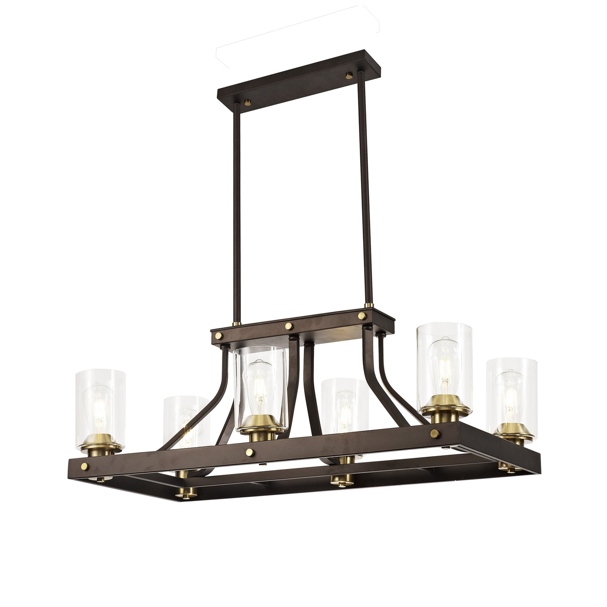 Fabula Greenstead 6 Light Linear Pendant - Brown Oxide, Gold Bronze & Clear Glass
