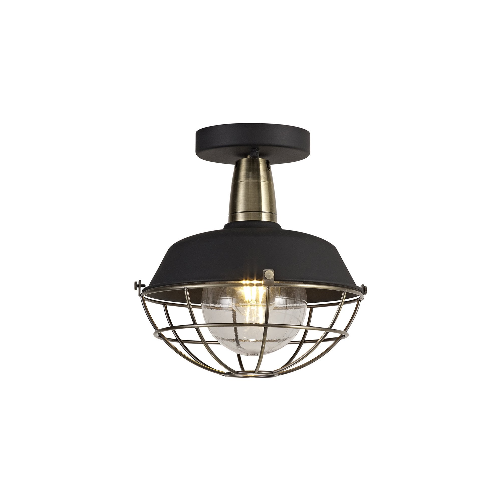 Fabula Catherine Semi-Flush Light - Matt Black & Antique Brass - IP65