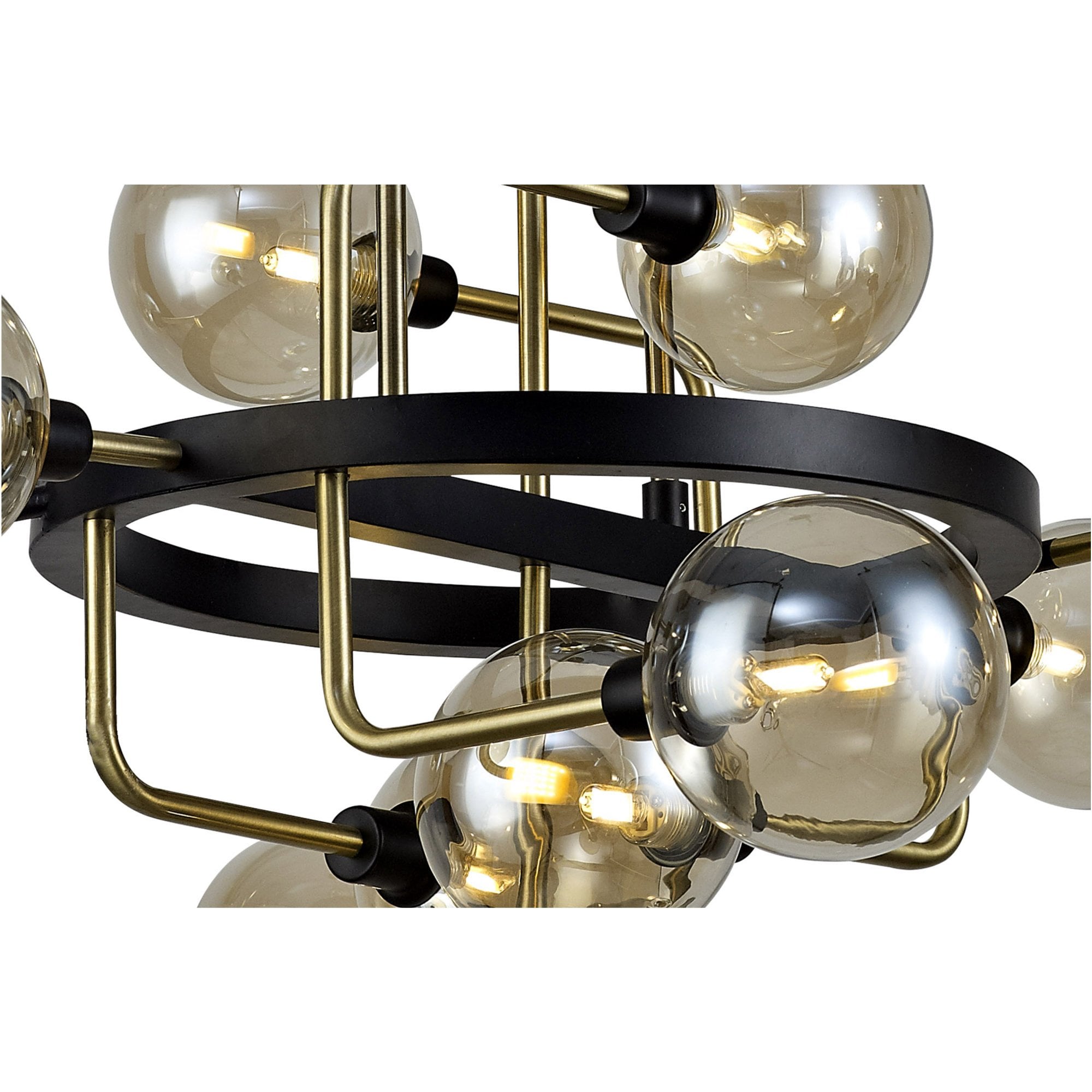 Fabula Appleby 12 Light Fixed Pendant - Matt Black, Antique Brass & Cognac Glass