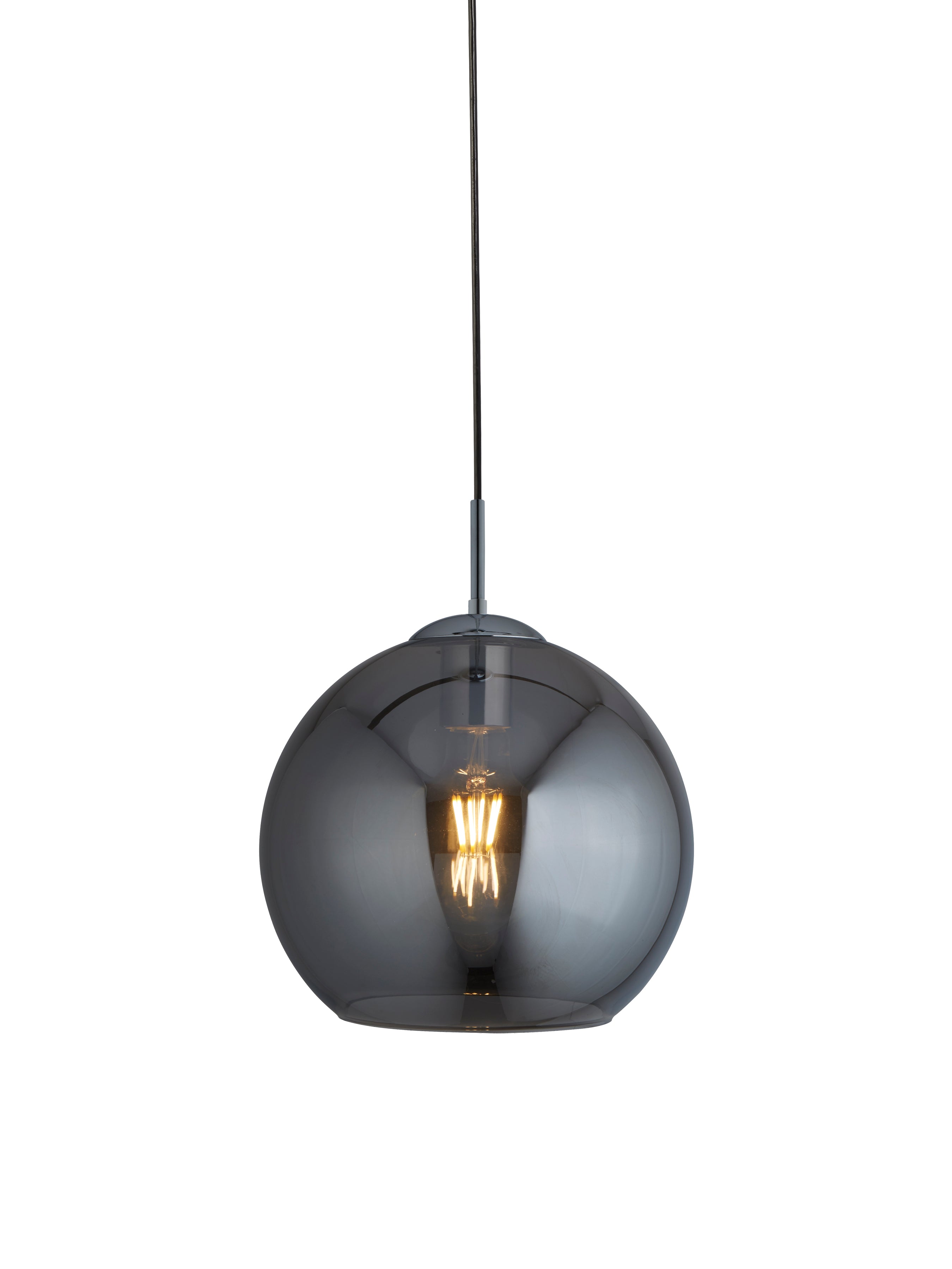 Searchlight Baines Single Round Pendant (25cm Diameter), Smoked Glass, Chrome