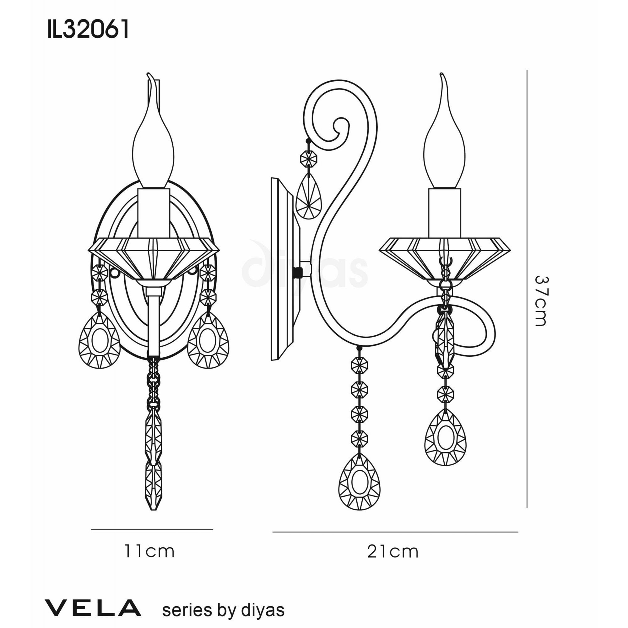 Diyas IL32061 Vela Wall Light Switched 1 Light French Gold/Crystal
