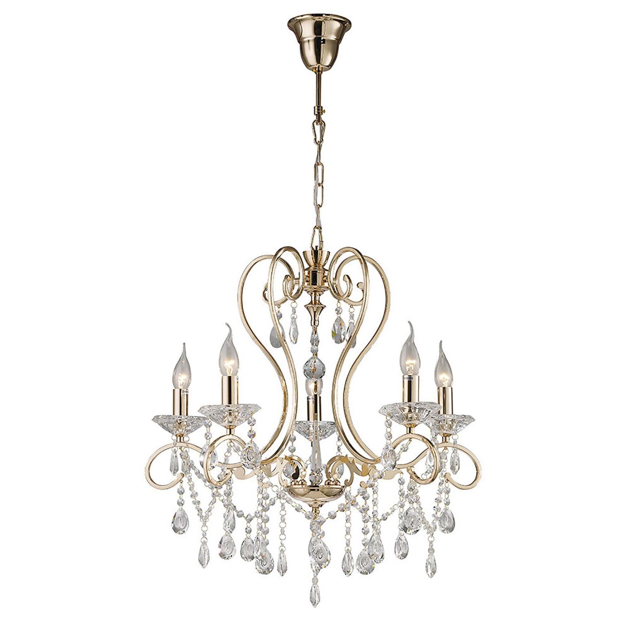 Diyas IL32065 Vela Pendant 5 Light French Gold/Crystal