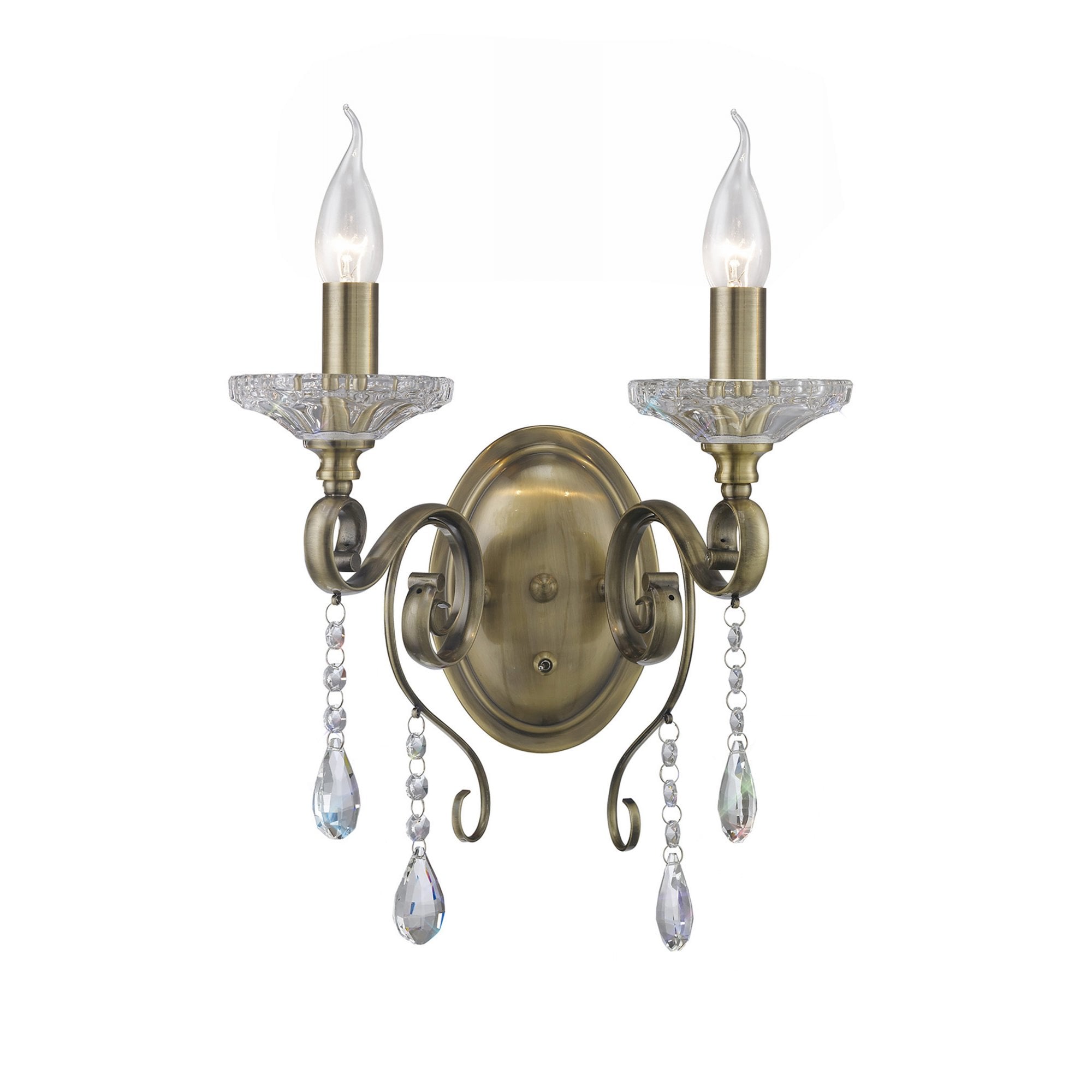 Diyas IL32072 Libra  Wall Light Switched 2 Light Antique Brass/Crystal