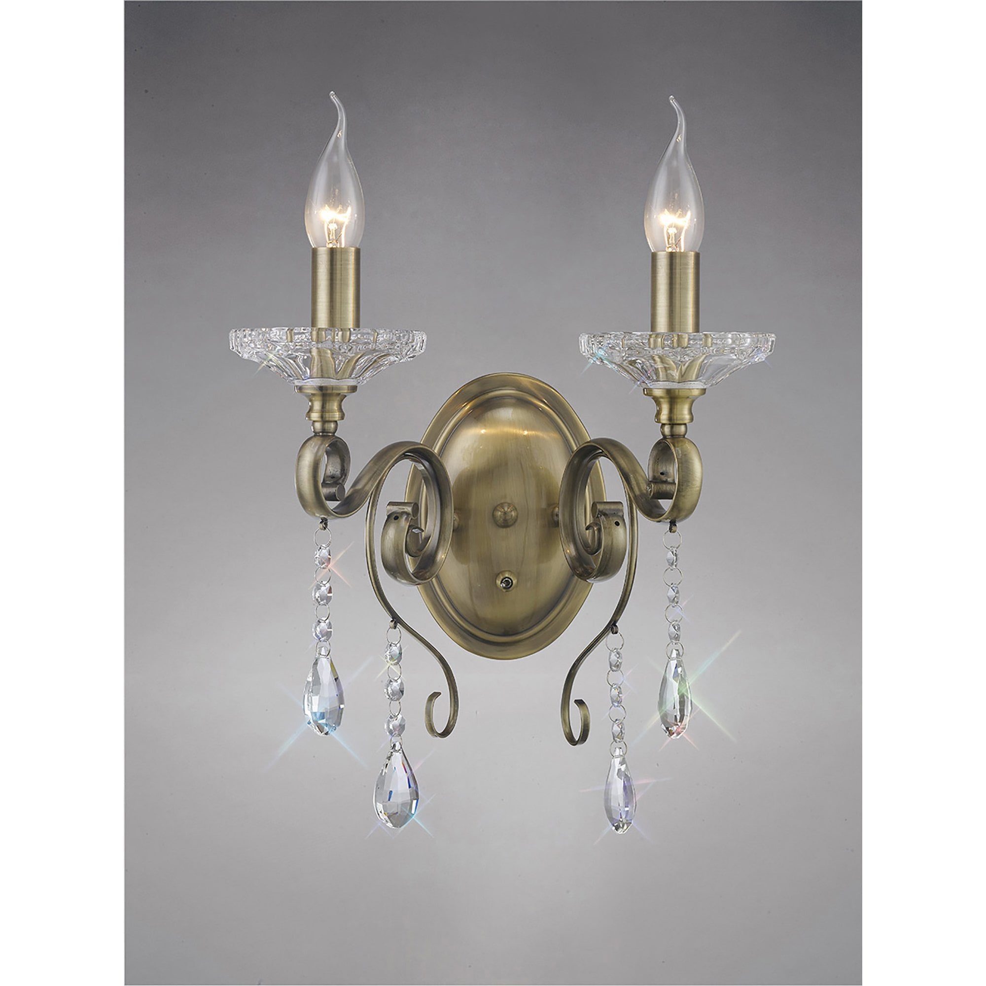Diyas IL32072 Libra  Wall Light Switched 2 Light Antique Brass/Crystal