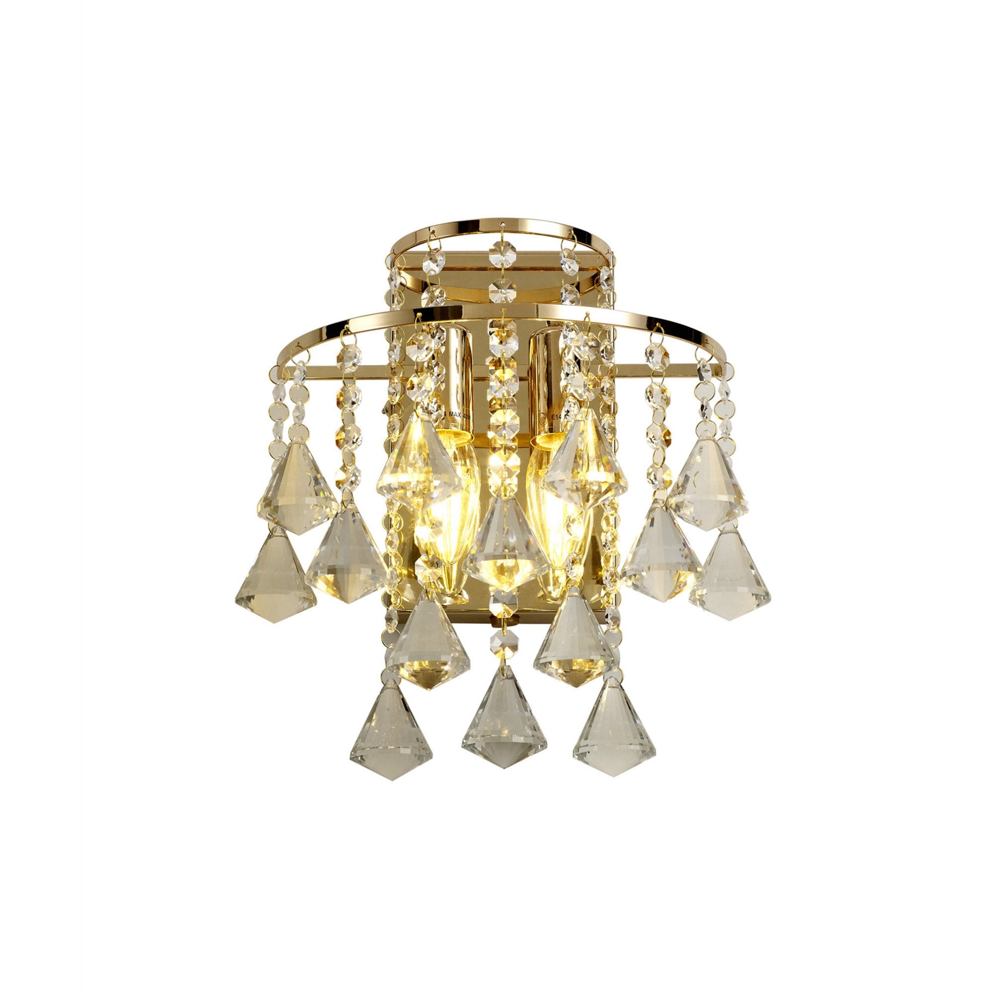 Diyas IL32774 Inina Wall Light Switched 2 Light E14 French Gold/Crystal
