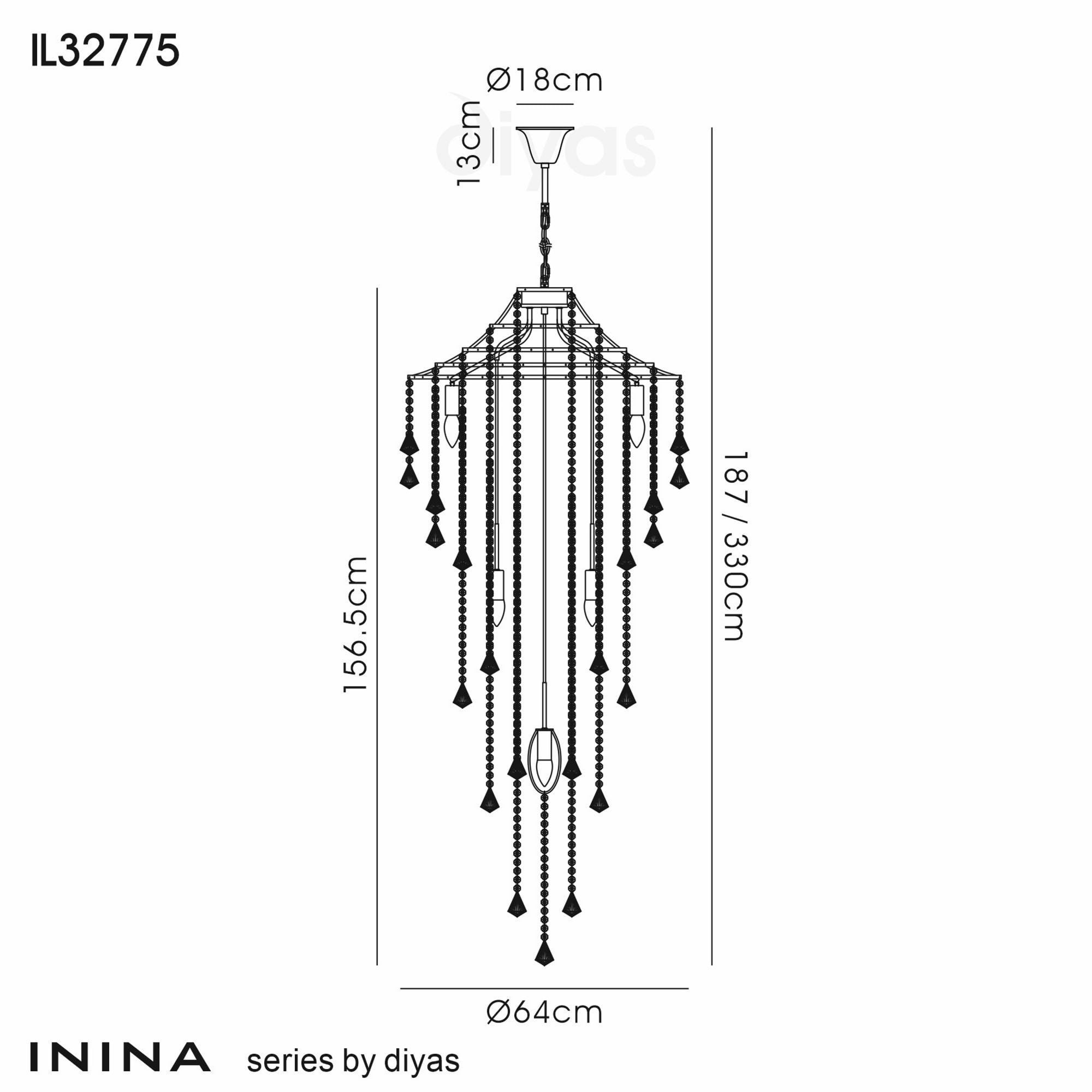 Diyas IL32775 Inina Tall Pendant 9 Light E14 French Gold/Crystal