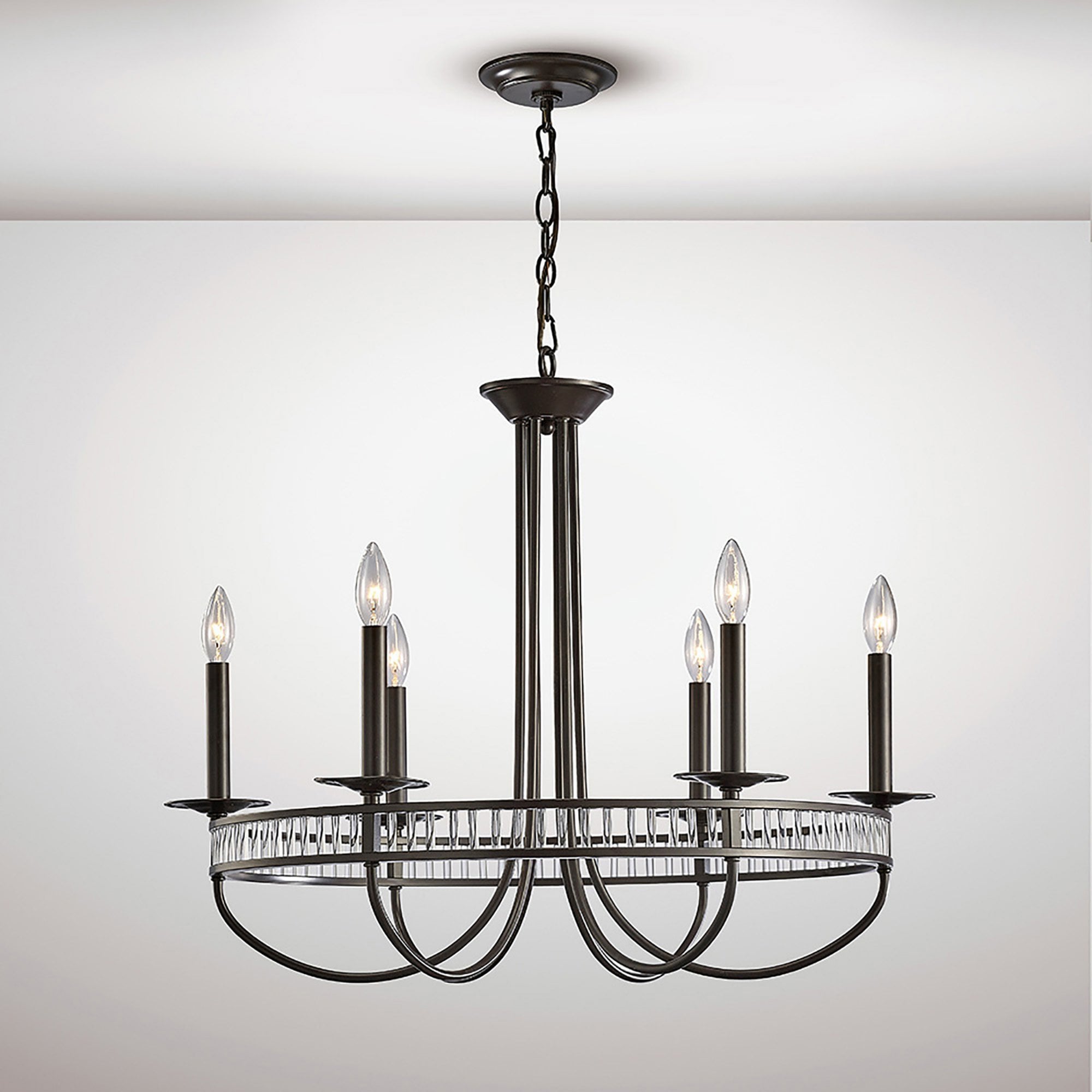 Diyas IL31706 Saskia Round Pendant 6 Light E14 Aged Bronze/Crystal