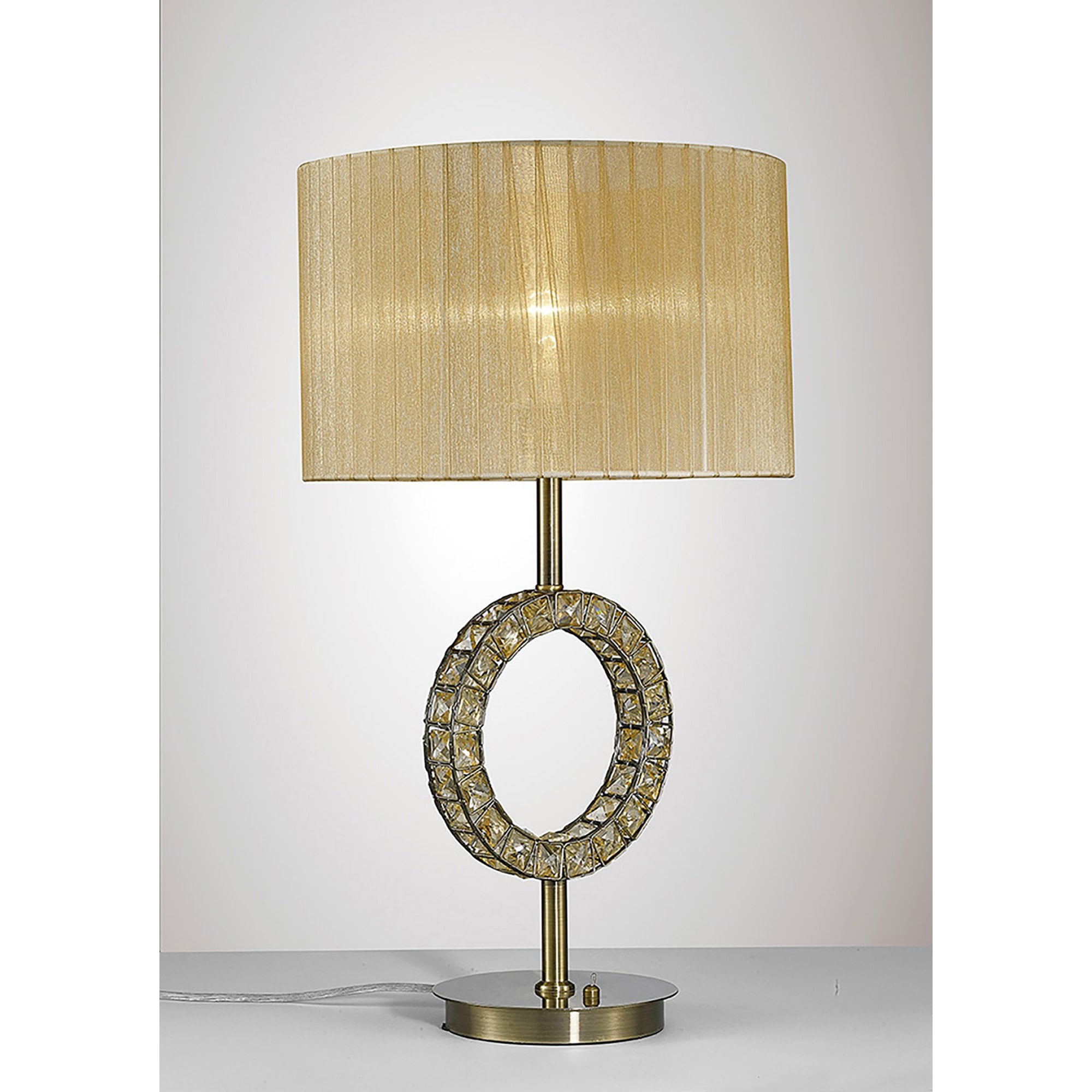 Diyas IL31720 Florence Round Table Lamp With Soft Bronze Shade 1 Light Antique Brass/Crystal
