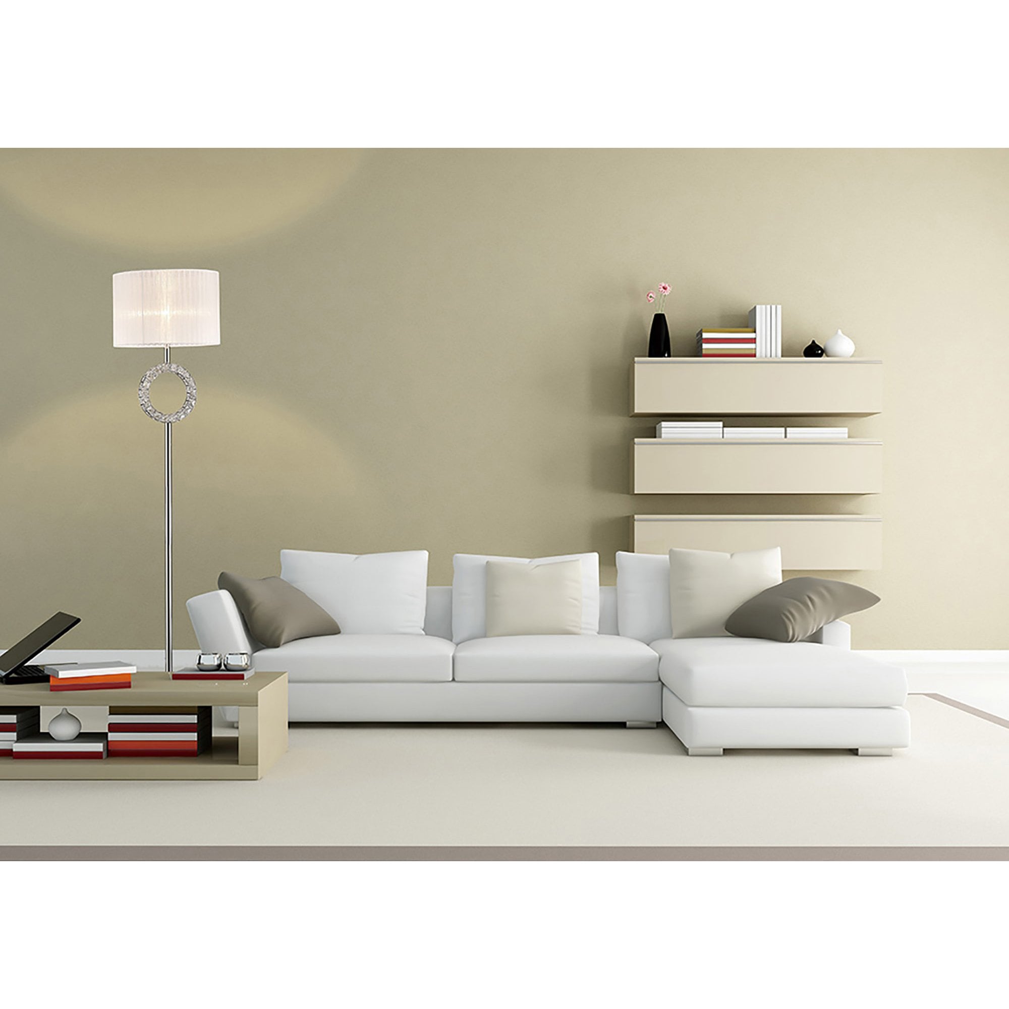 Diyas IL31535 Florence Round Floor Lamp With White Shade 1 Light Polished Chrome/Crystal