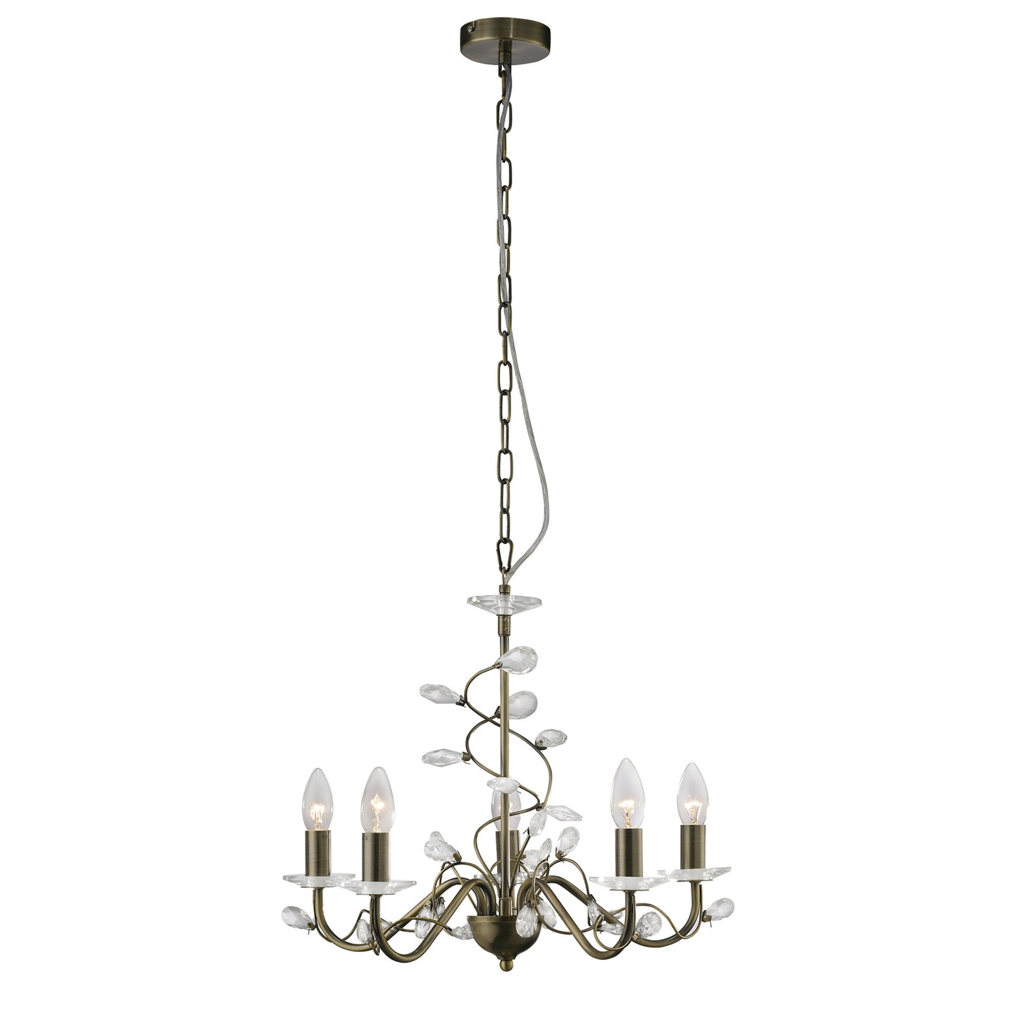 Diyas IL31225 Willow Pendant Without Shade  5 Light Antique Brass/Crystal