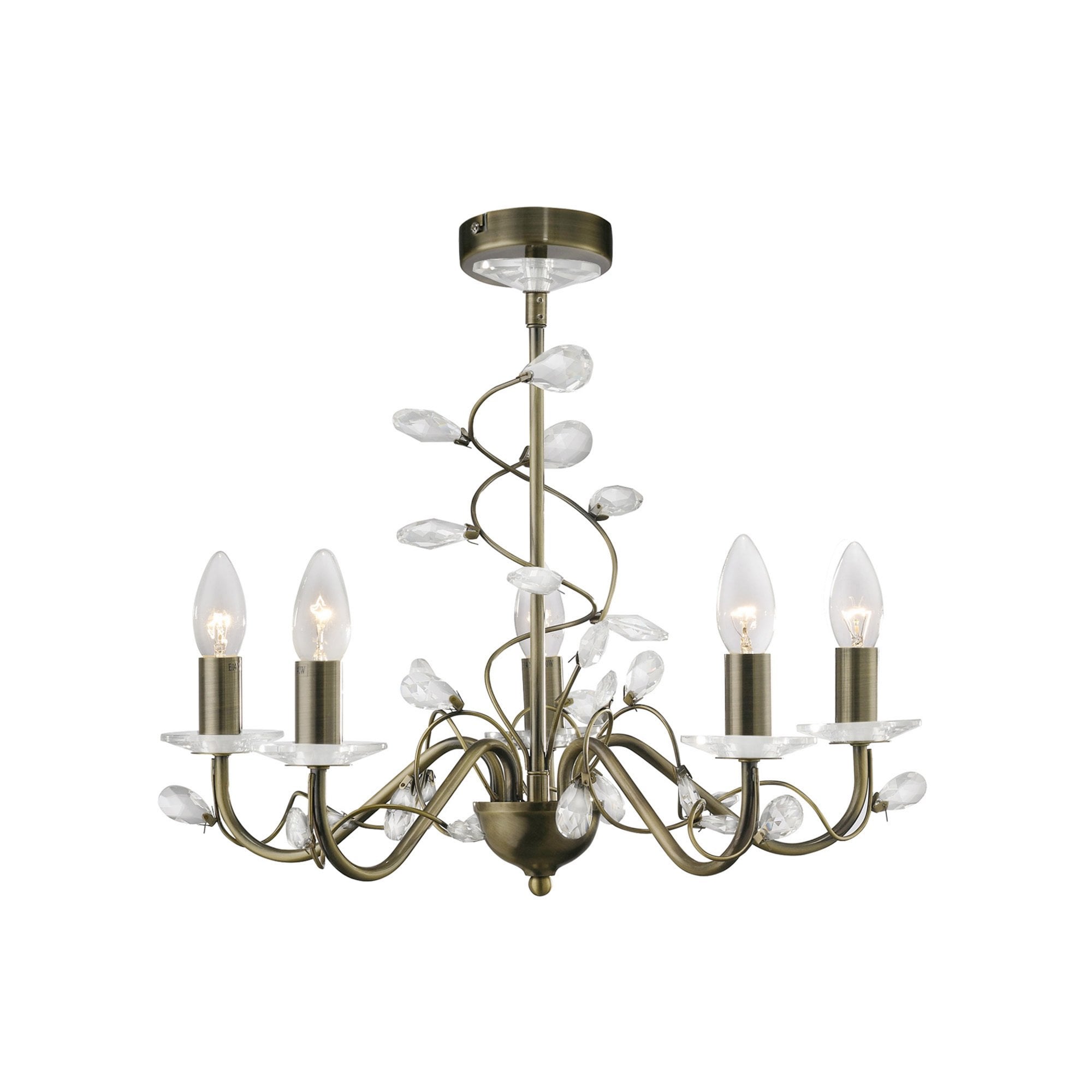 Diyas IL31225 Willow Pendant Without Shade  5 Light Antique Brass/Crystal