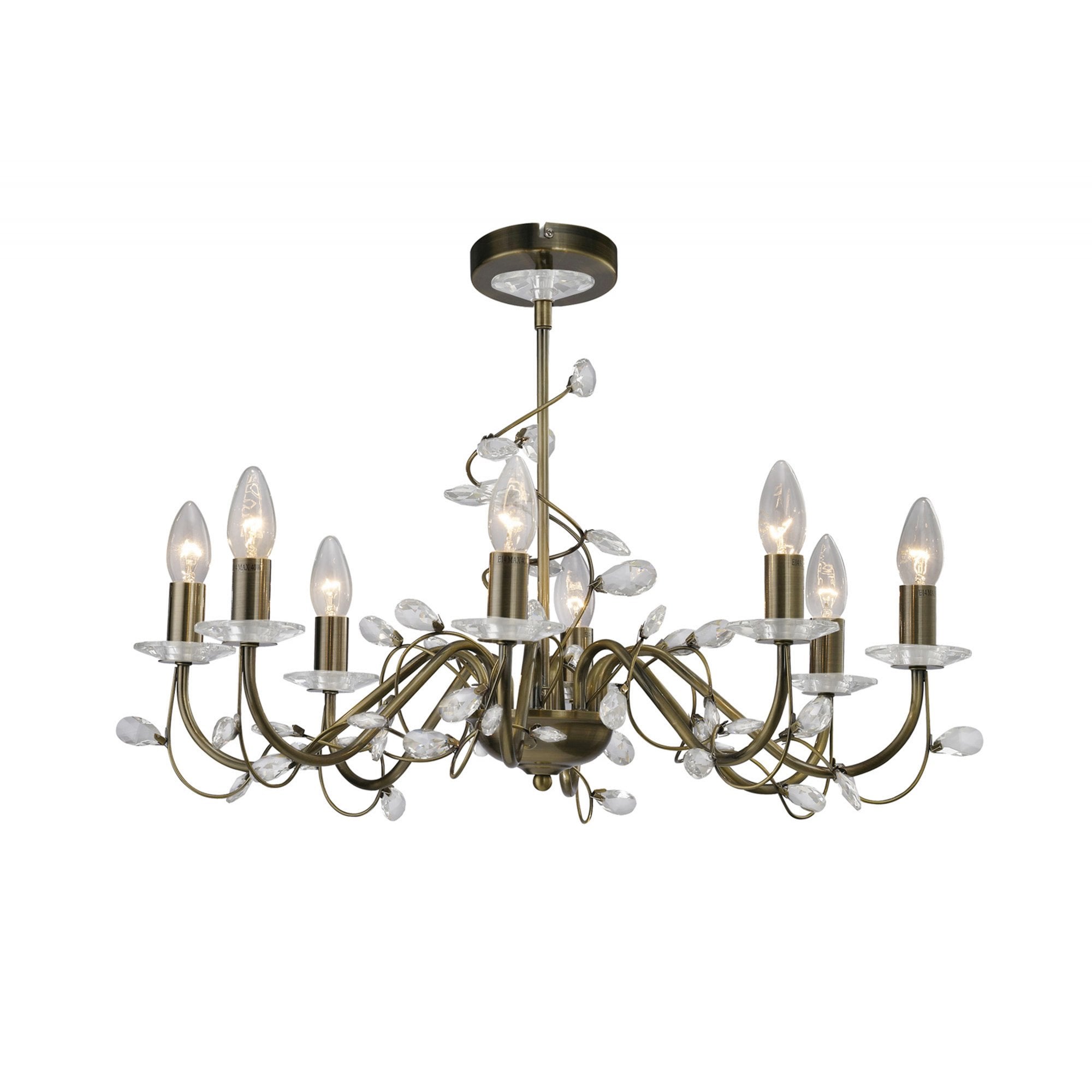 Diyas IL31228 Willow Pendant Without Shade 8 Light Antique Brass/Crystal