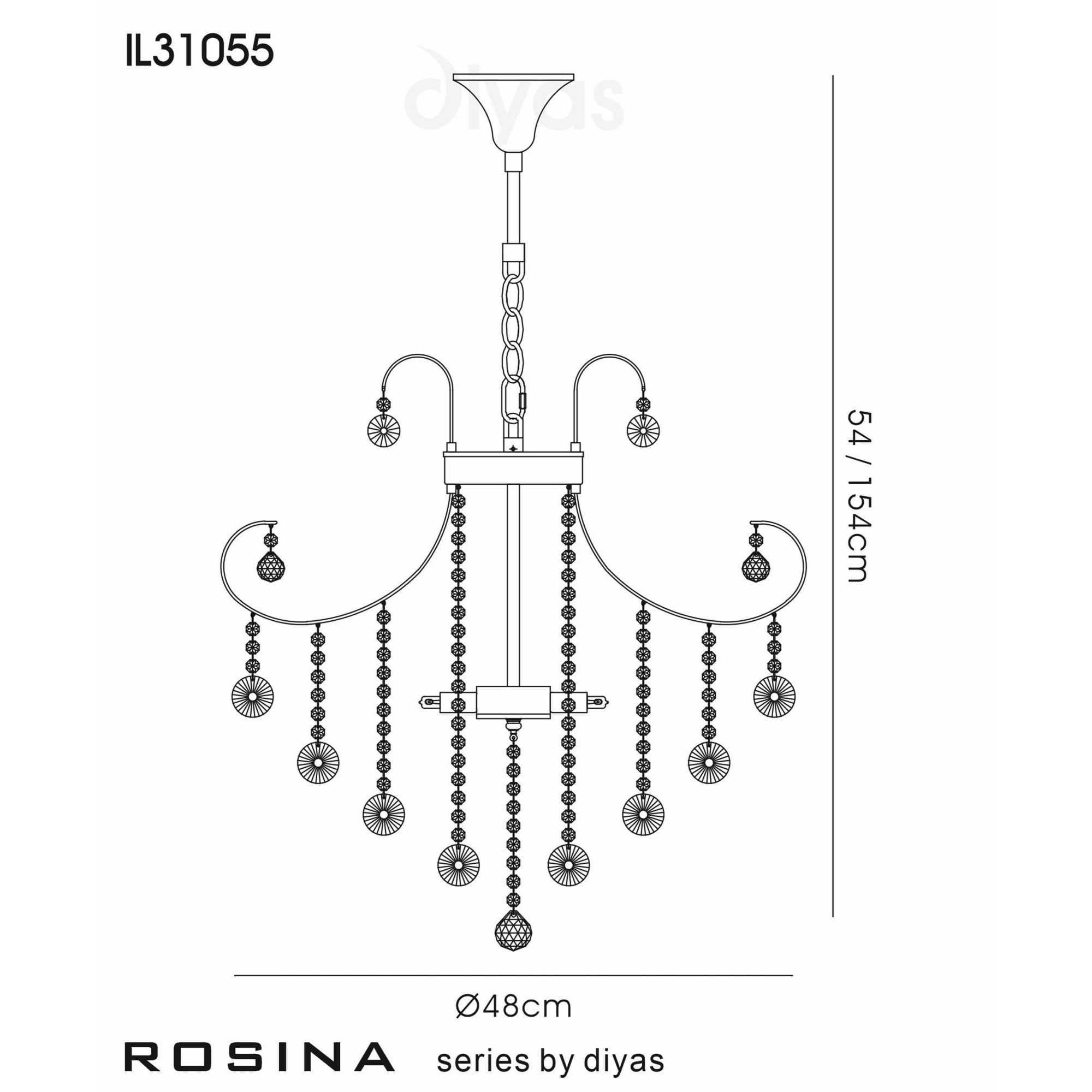 Diyas IL31055 Rosina Pendant 6 Light Polished Chrome/Crystal