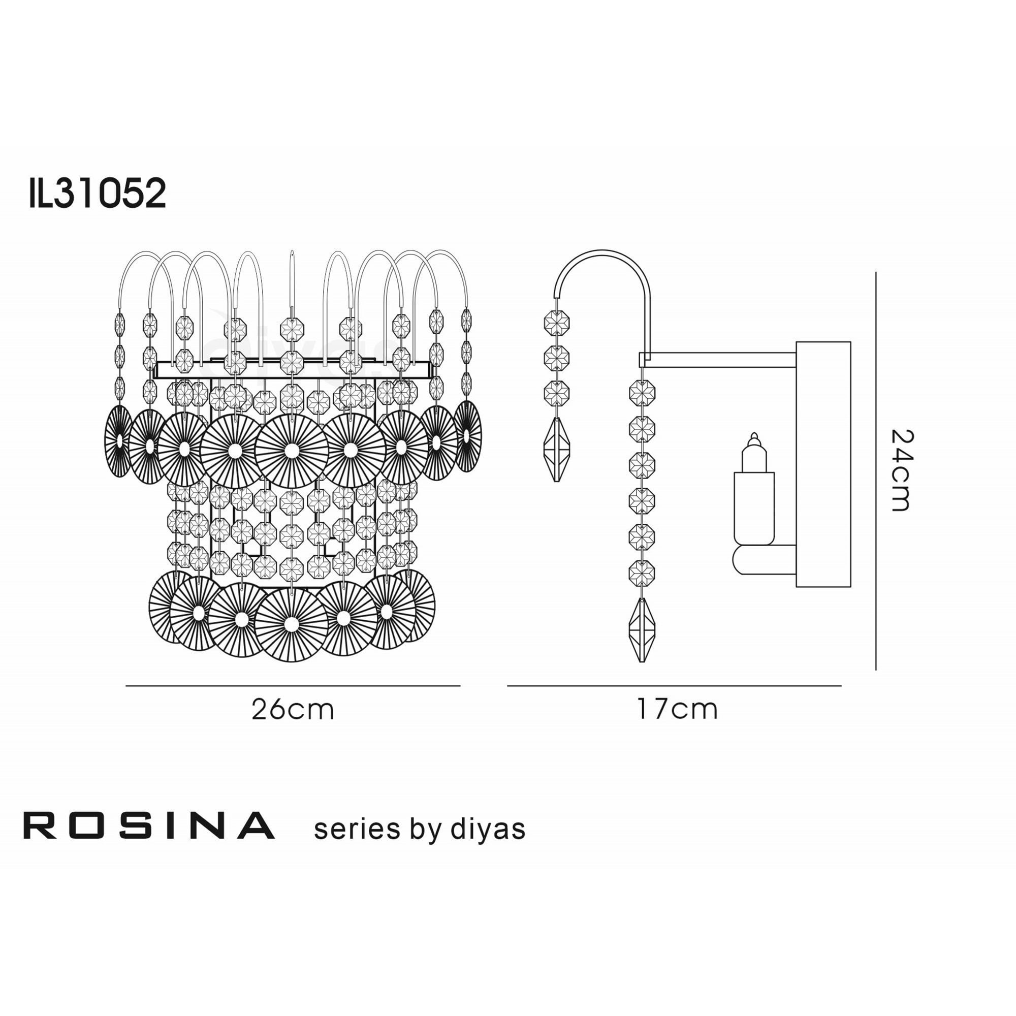 Diyas IL31052 Rosina Wall Light Switched 2 Light Polished Chrome/Crystal