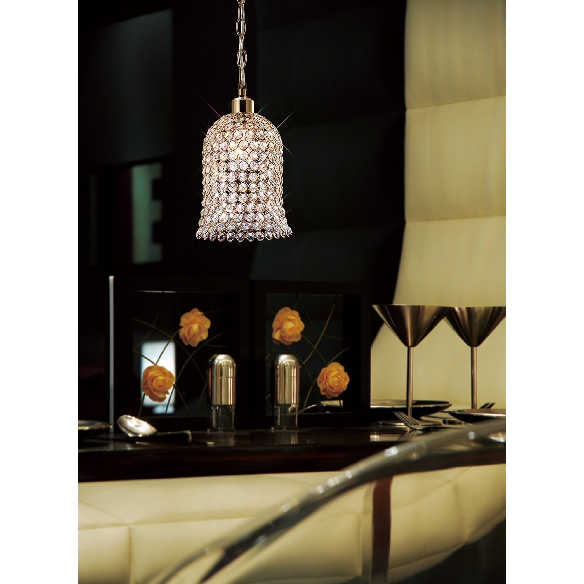 Diyas IL30760 Kudo Bell Shade - French Gold/Crystal - 19cm - Shade Only