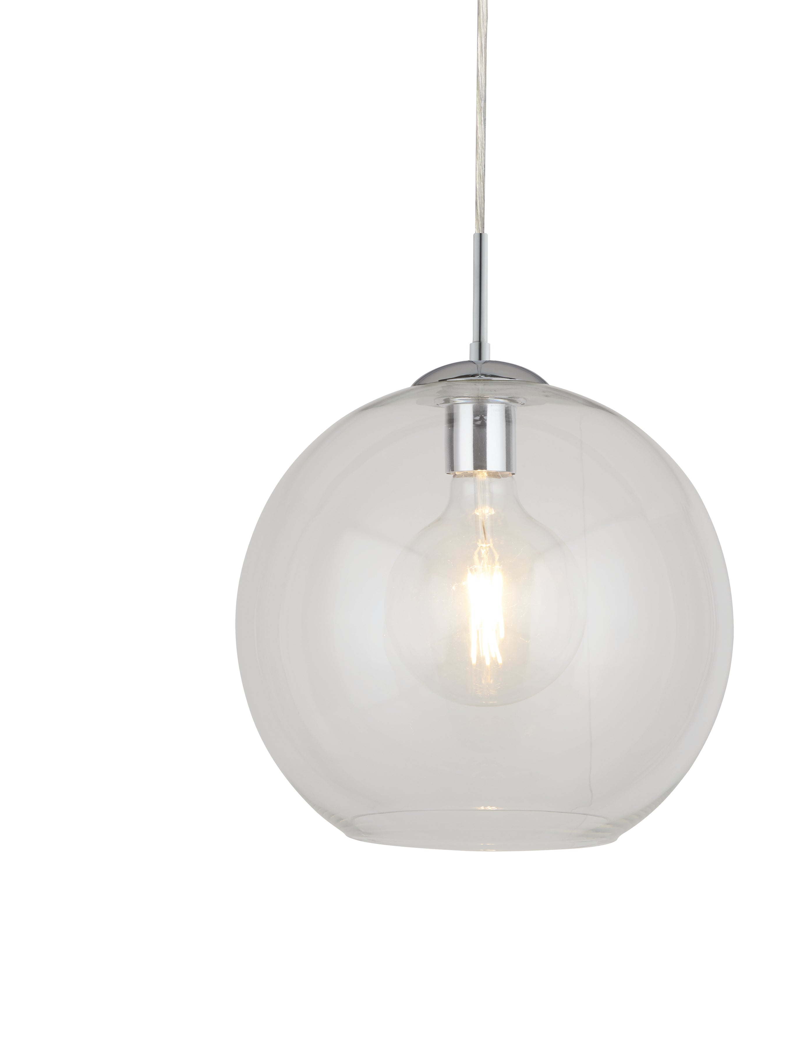 Searchlight Baines Single Round Pendant (30cm Diameter), Clear Glass, Chrome