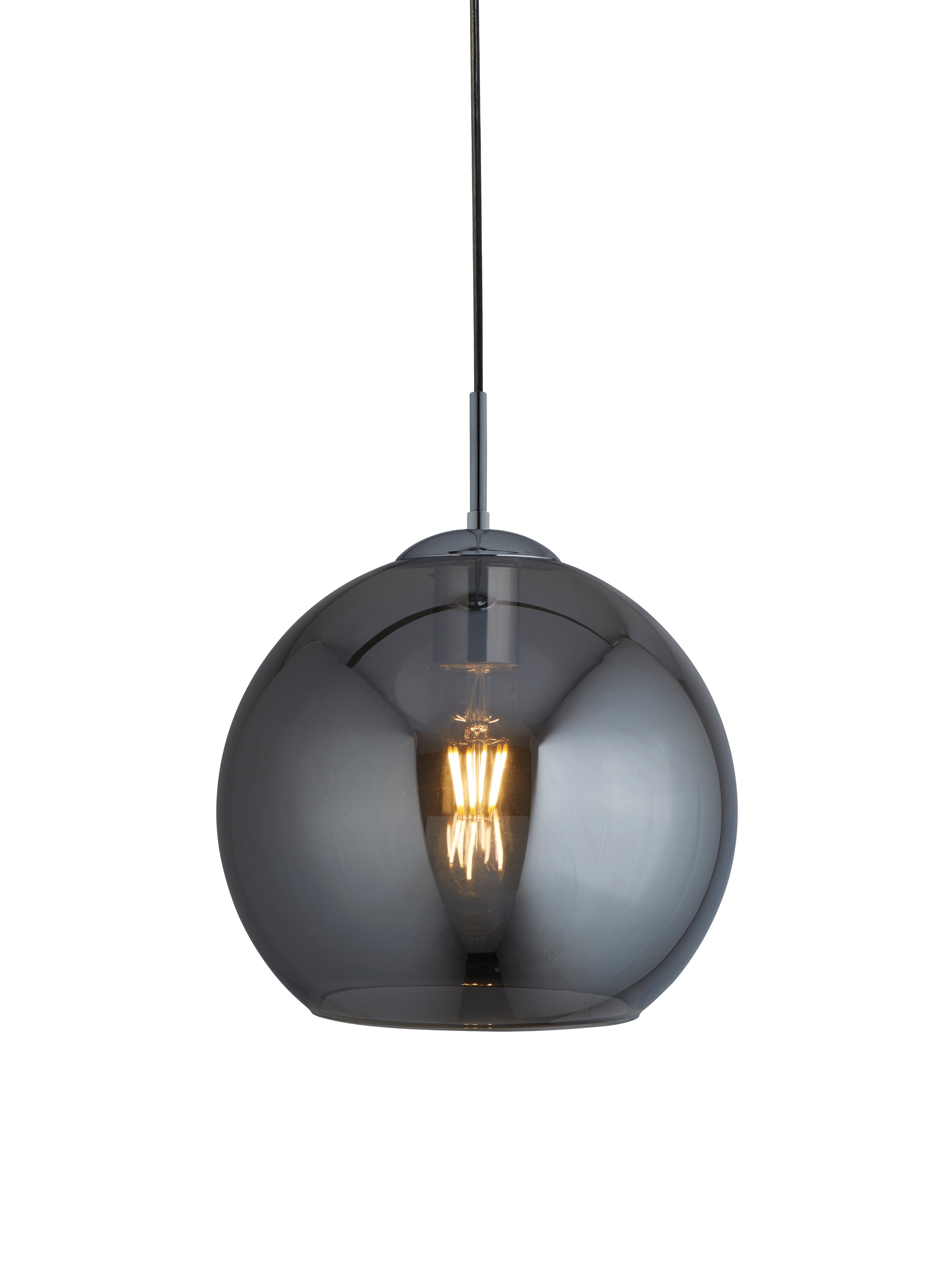 Searchlight Baines Single Round Pendant (30cm Diameter), Smoked Glass, Chrome