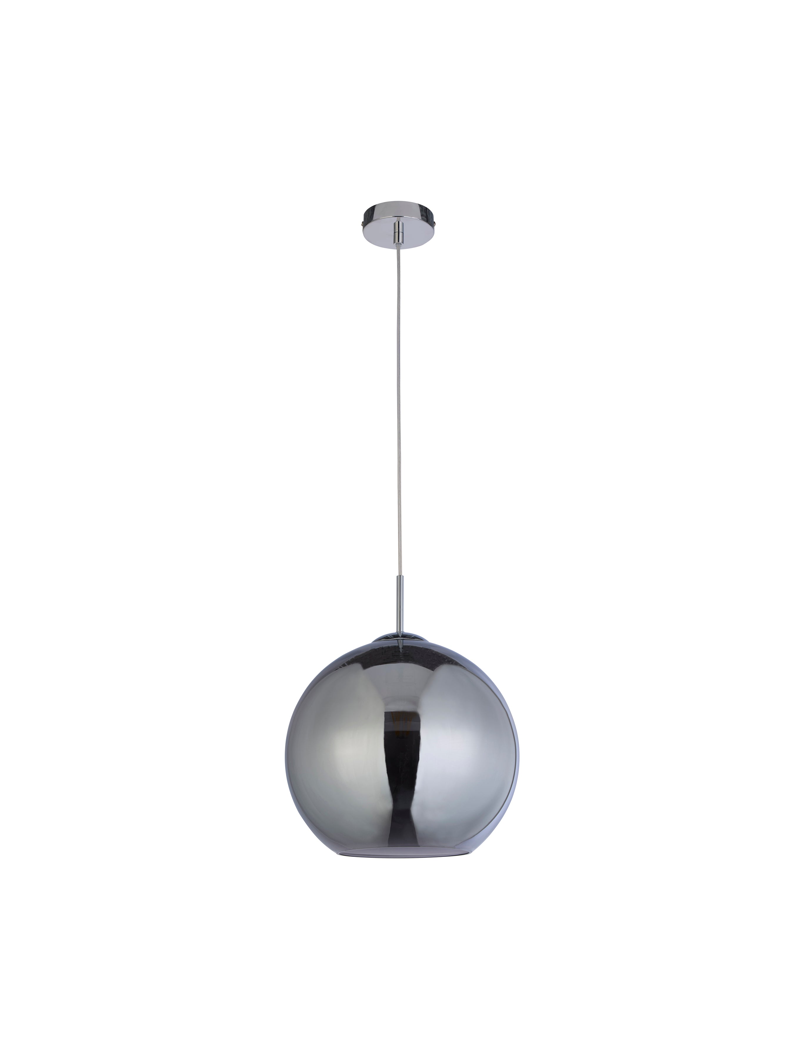 Searchlight Baines Single Round Pendant (30cm Diameter), Smoked Glass, Chrome