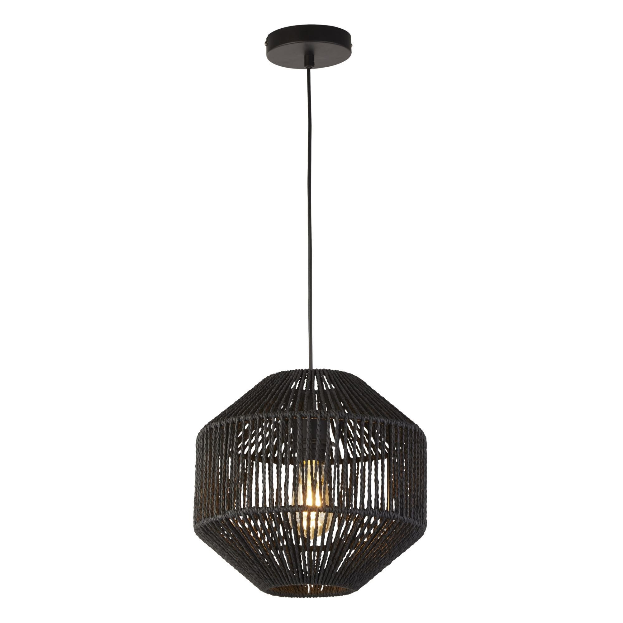 Searchlight Wyatt Wicker Ceiling Pendant - Black Wyatt Wicker
