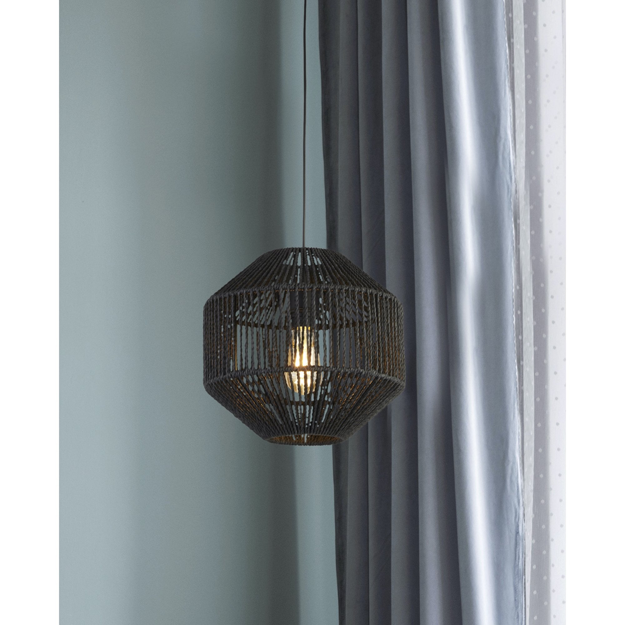 Searchlight Wyatt Wicker Ceiling Pendant - Black Wyatt Wicker