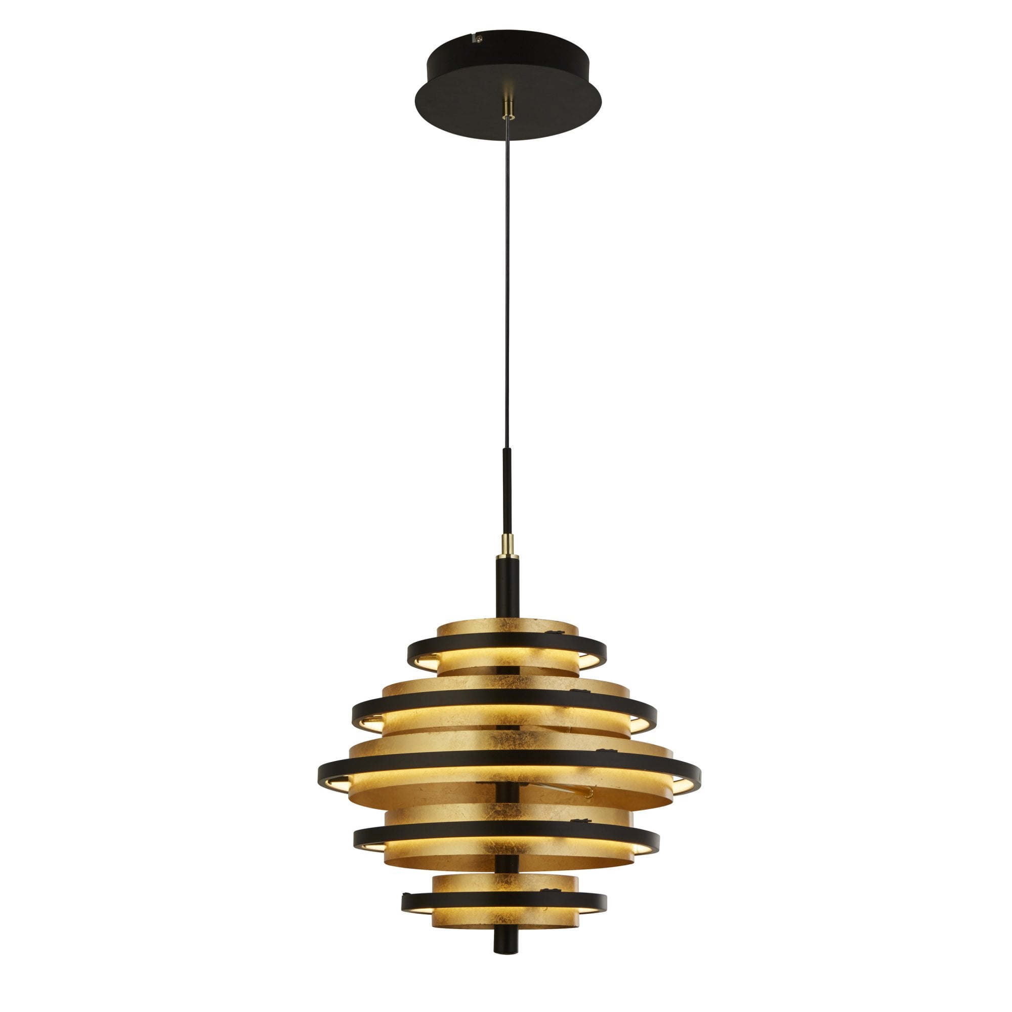Searchlight Hankin 5 Light LED Ceiling Pendant - Black & Gold Leaf