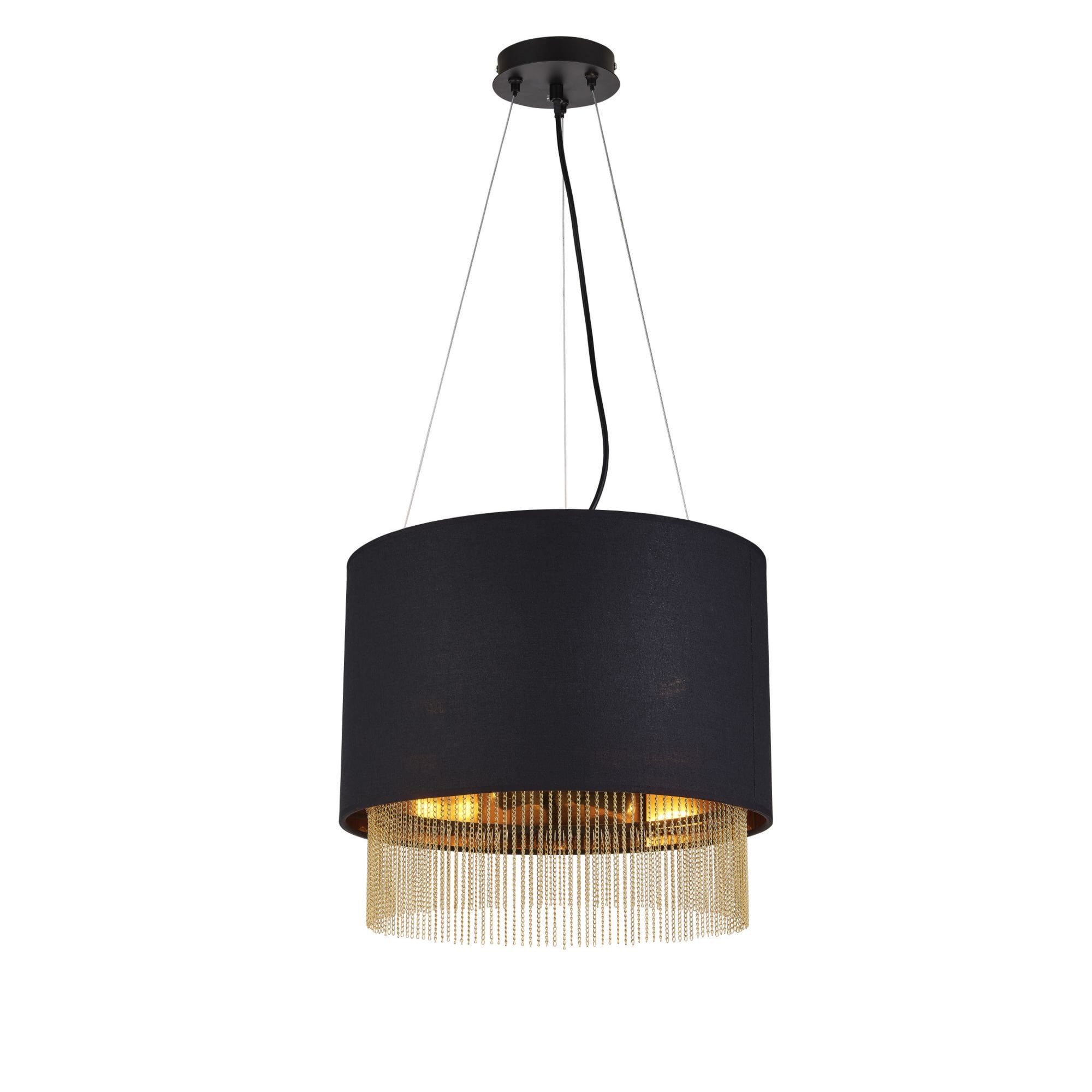 Searchlight Finlay 3 Light Ceiling Pendant - Black & Gold Chain