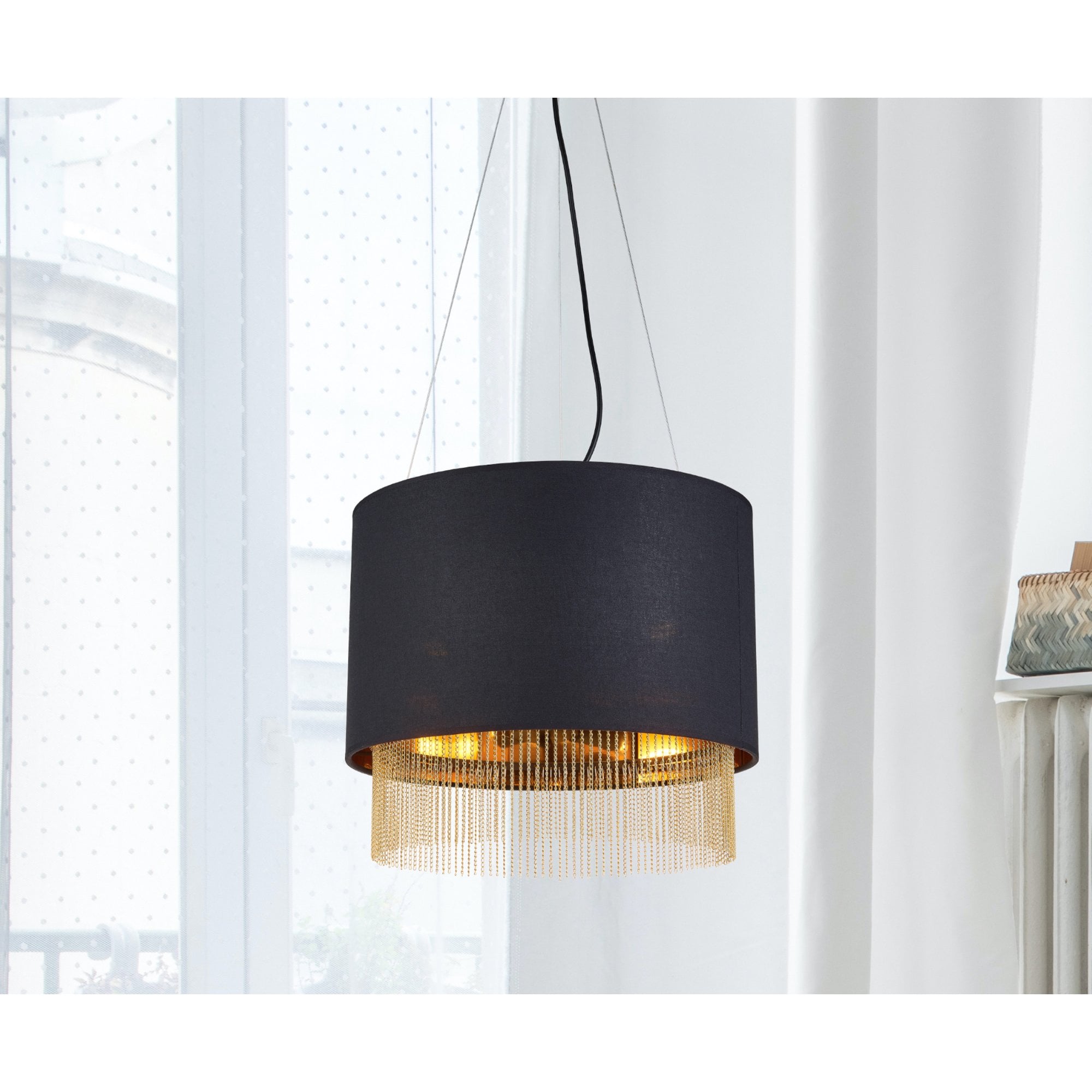 Searchlight Finlay 3 Light Ceiling Pendant - Black & Gold Chain