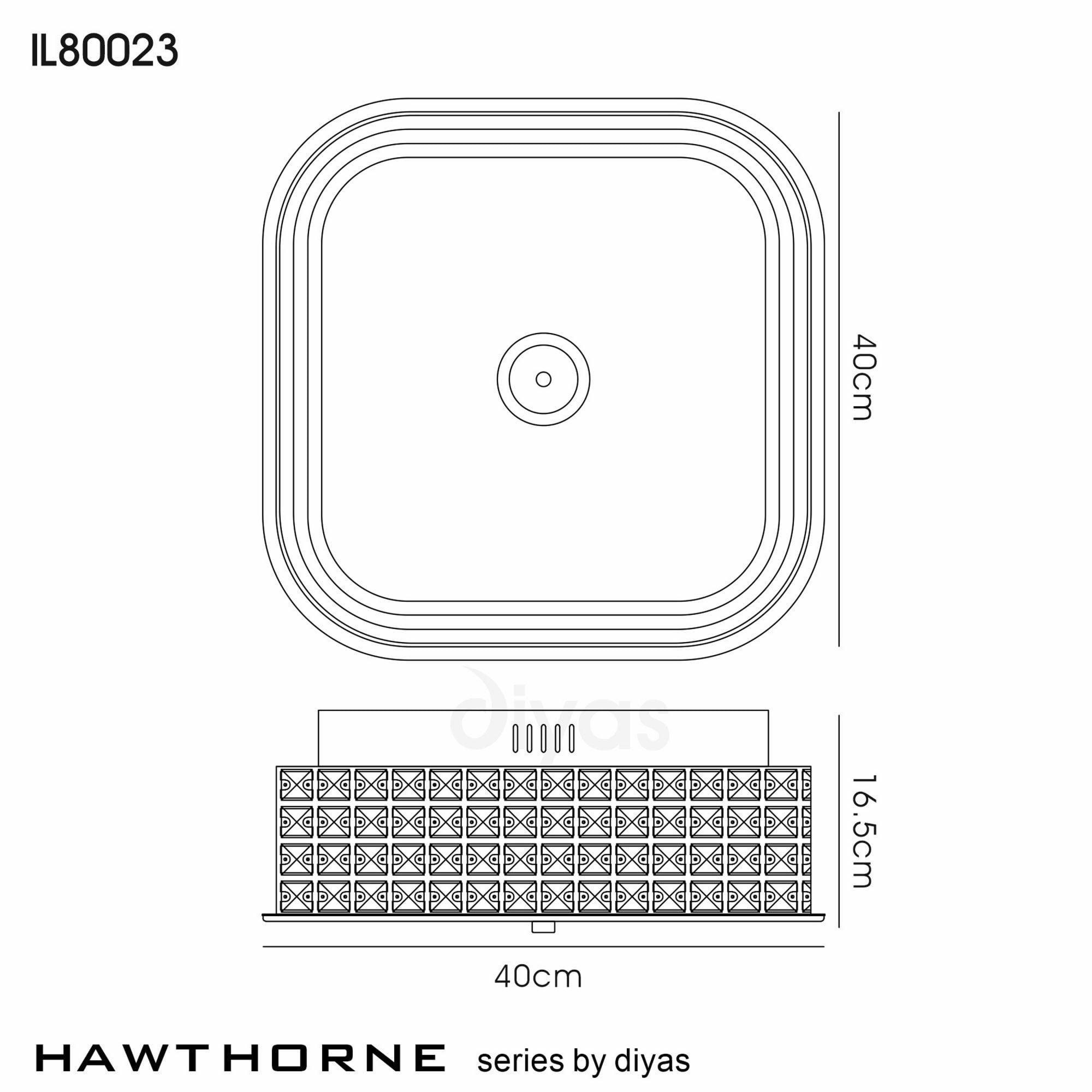 Diyas IL80023 Hawthorne Square Ceiling 30W 1450lm LED 4000K Polished Chrome/Crystal