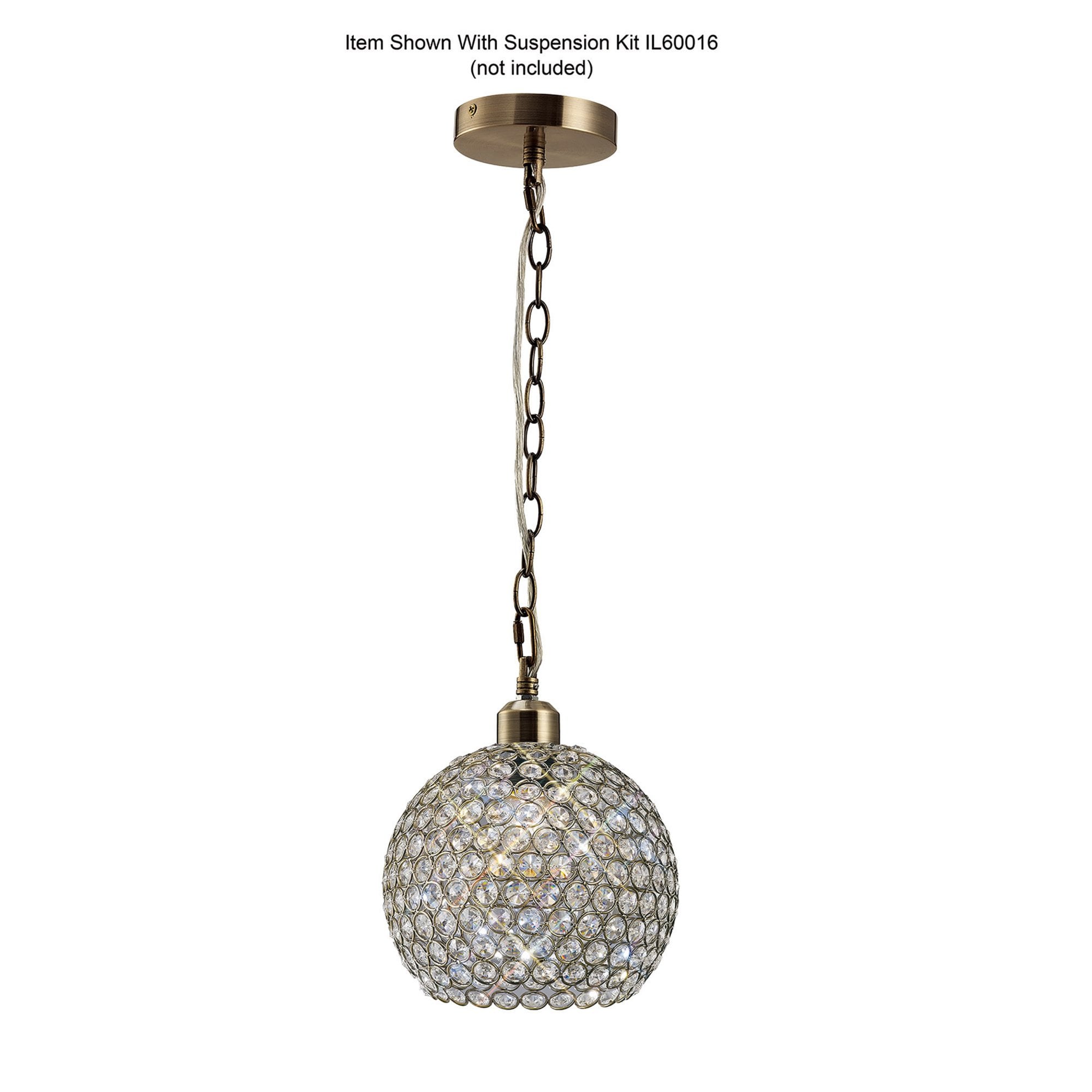 Diyas IL60032 Kudo Crystal Ball Shade - Antique Brass/Crystal - 20cm - Shade Only