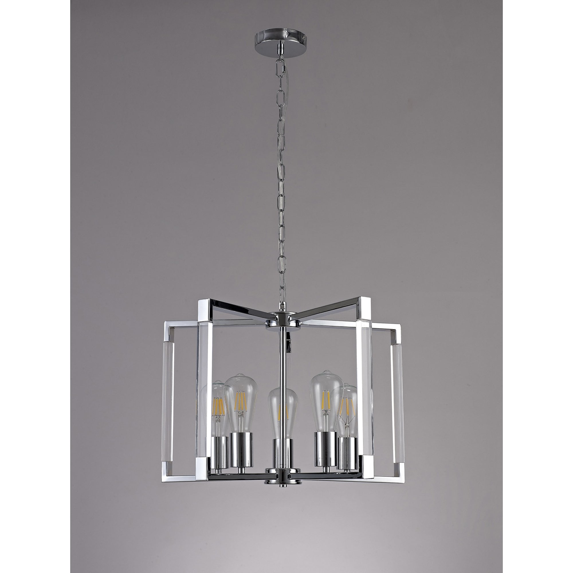 Diyas Canto Round Pendant 5 Light E27 - Polished Nickel/Acrylic