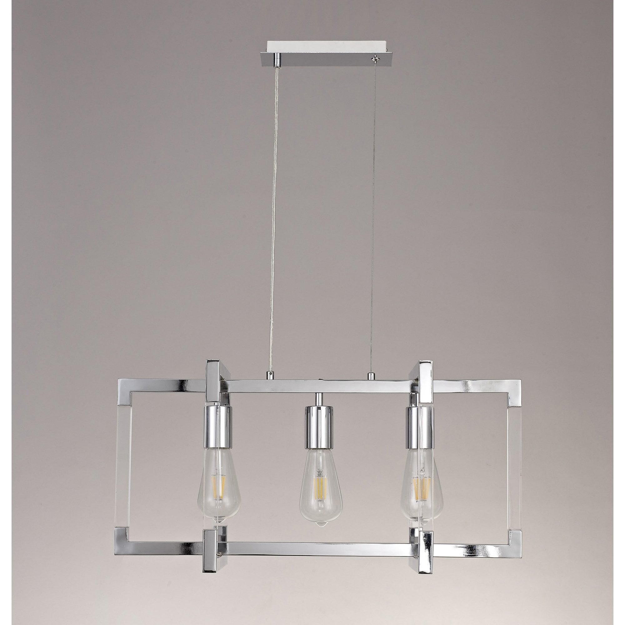 Diyas Canto Rectangle Pendant 3 Light E27 - Polished Nickel/Acrylic