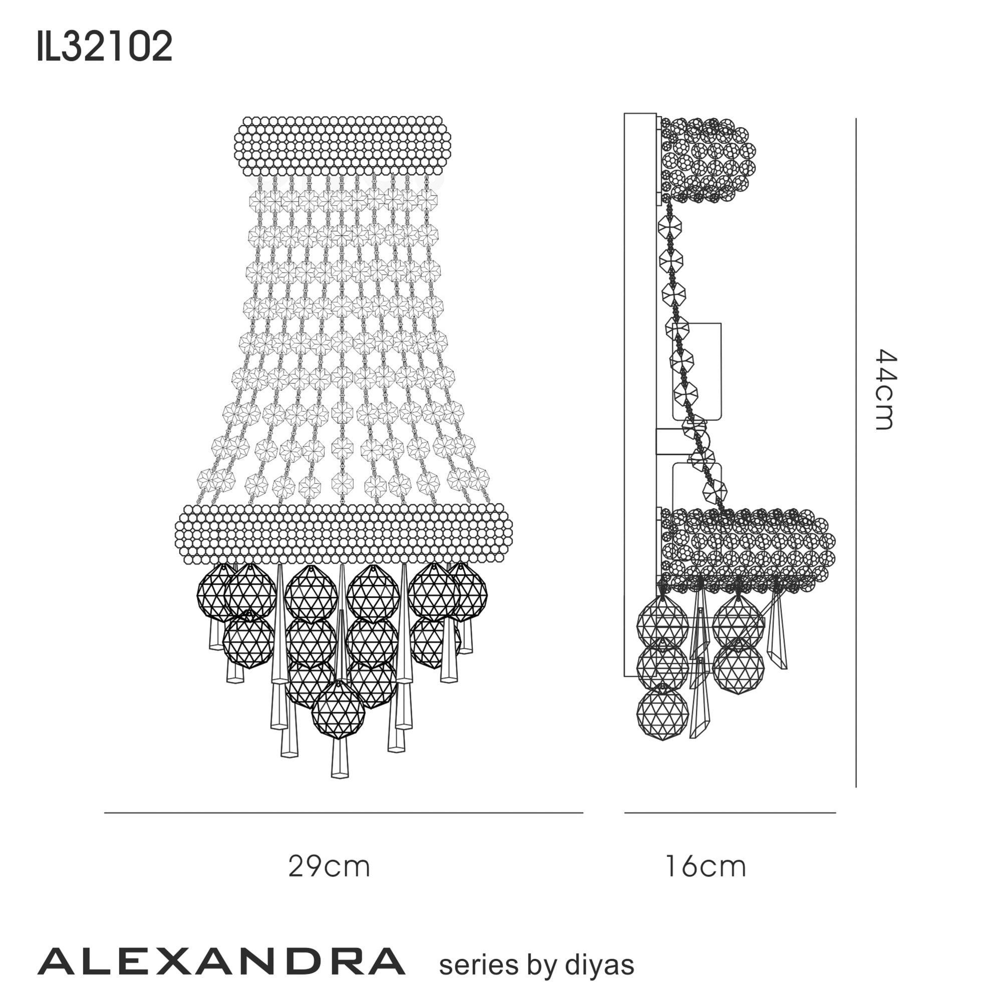 Diyas Alexandra Large 3 Light Wall Light - French Gold & Crystal